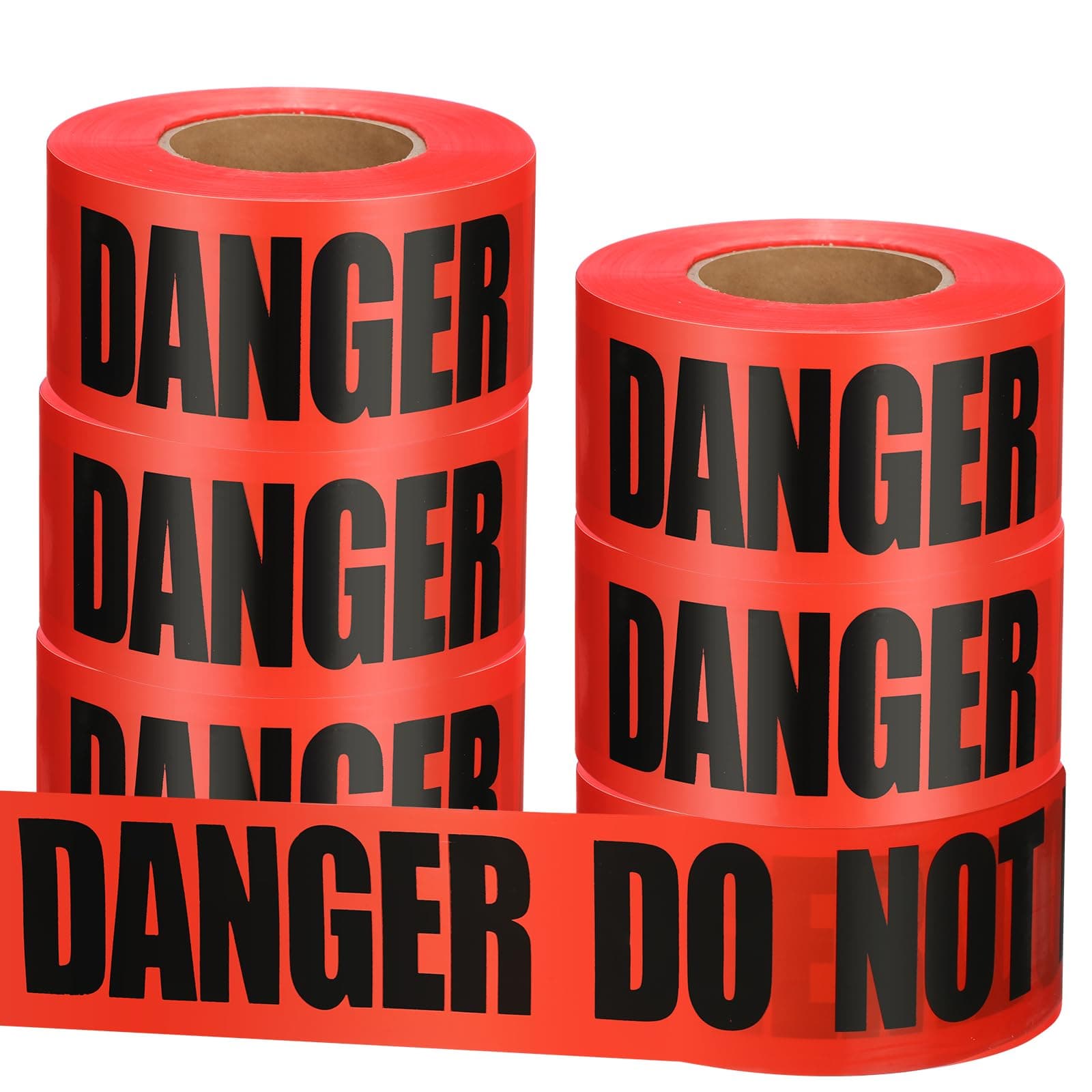 Treela 6 Pack 3" x 1000' Tape Roll Hazard Tape Caution Tape Do not enter Crime Scene No Crossing Tape Construction Hazard Area Warning Safety Tape (Red, Danger)