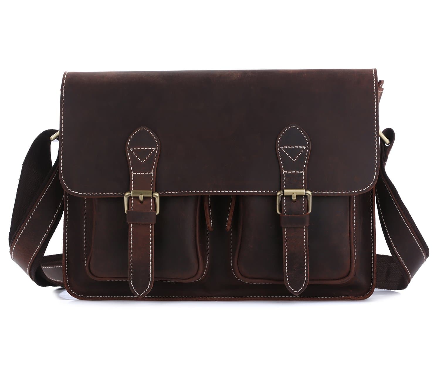 Amango Genuine Leather Messenger Bags for Men Fit 14'' Laptop Brown A1103