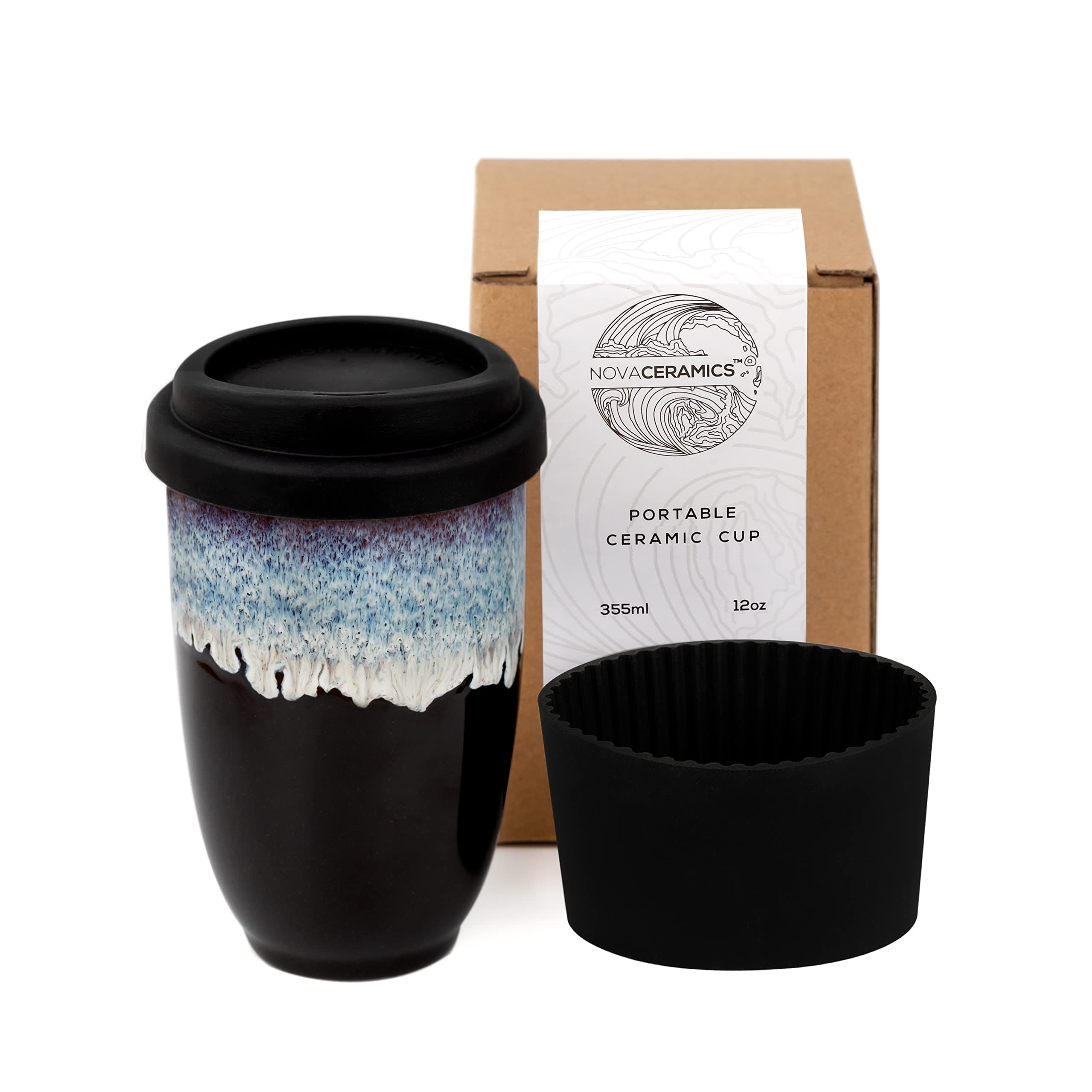 NOVA CERAMICS Travel Mug - Ceramic Travel Mug With Lid – Travel Coffee Mug Unique To Go Coffee Cup – Microwave & Dishwasher Safe Coffee Tumbler - Gifts For Women Men Him Her – 12oz - Monsoon