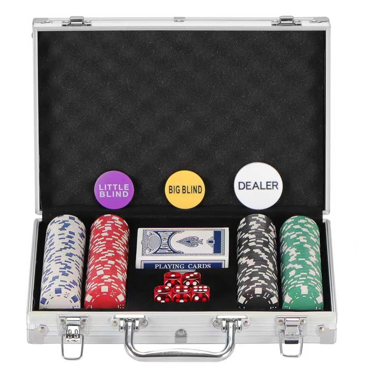 200Pcs Poker Chips Set for Texas Holdem,Blackjack, Tournaments with Aluminum Case,2 Decks of Cards, Dealer, Small Blind, Big Blind Buttons and 5 Dice,11.5 Gram