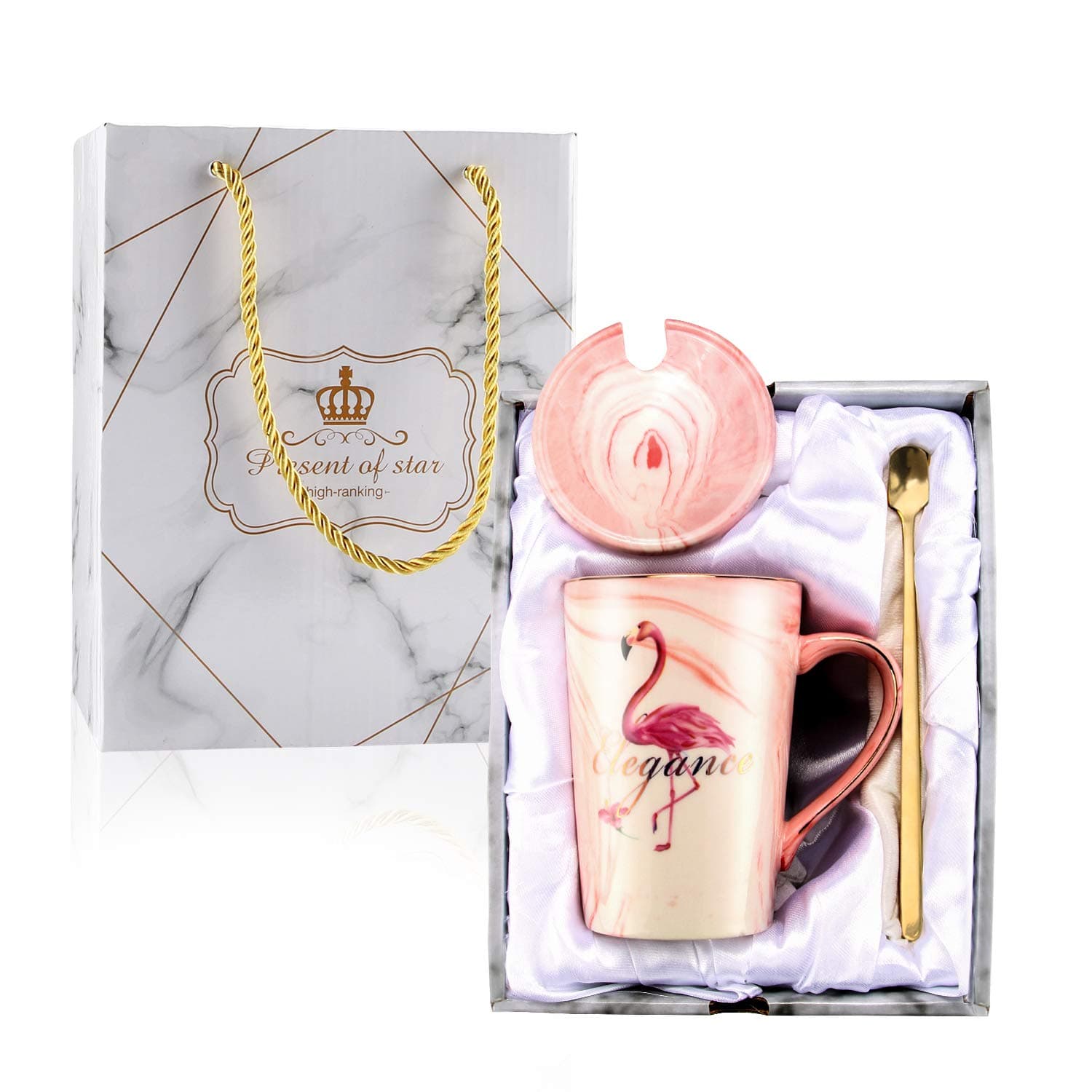 Flamingo Gifts Coffee Mugs for Women Ceramic Coffee Mug with Lid and Handle Tea Mug Cup Funny Birthday Gifts Ideas for Women, Mom, Friends, Grandma, Wife, Mothers Day Novelty Mug Gift Set Pink 12 Oz