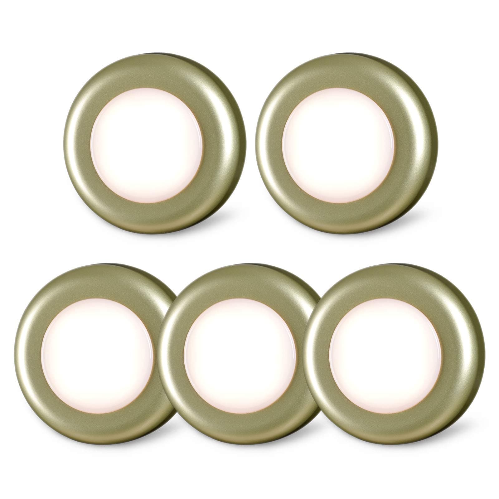 STAR-SPANGLED 5 Pack 2.8” Push Tap Lights, Stick on Touch Puck Lights AAA Battery Operated, LED Sticky Button Lamps for Classroom, Kitchen, Under Cabinet, Closet (Golden, Warm White)