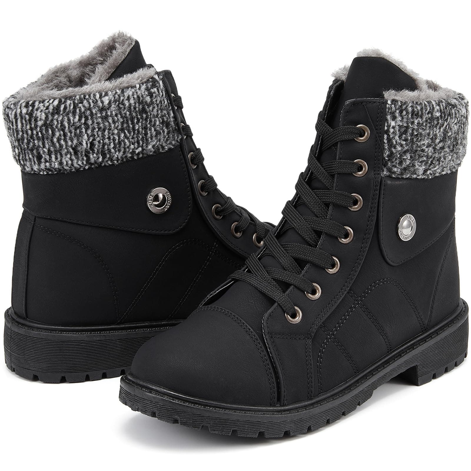 Womens Winter Snow Boots Warm Fur Lined Winter Water-resistan Ankle Booties Zipper Anti-Slip Combat