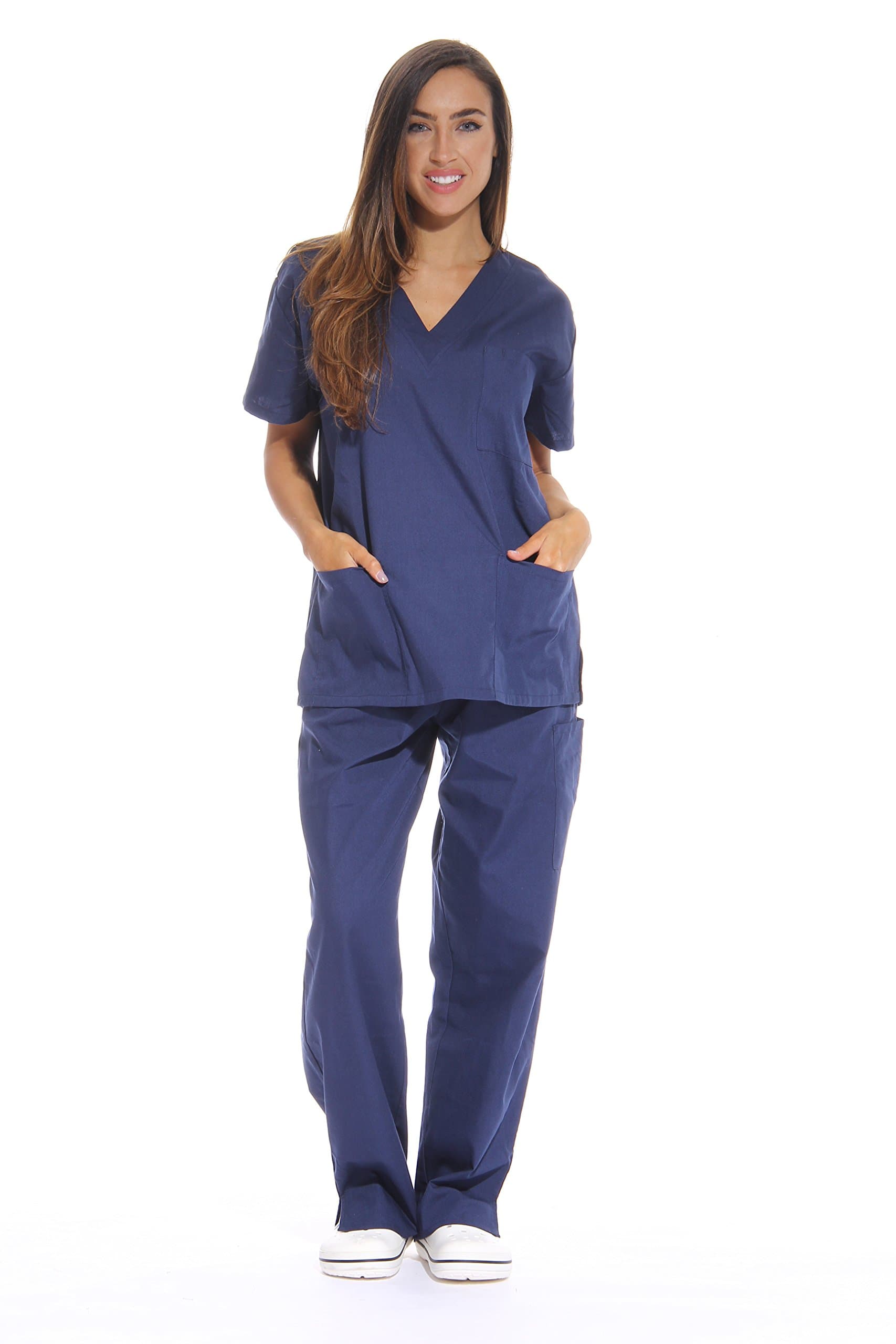Just Love Women's Six Pocket Medical Scrubs Set (V-Neck with Cargo Pant), Navy, Medium