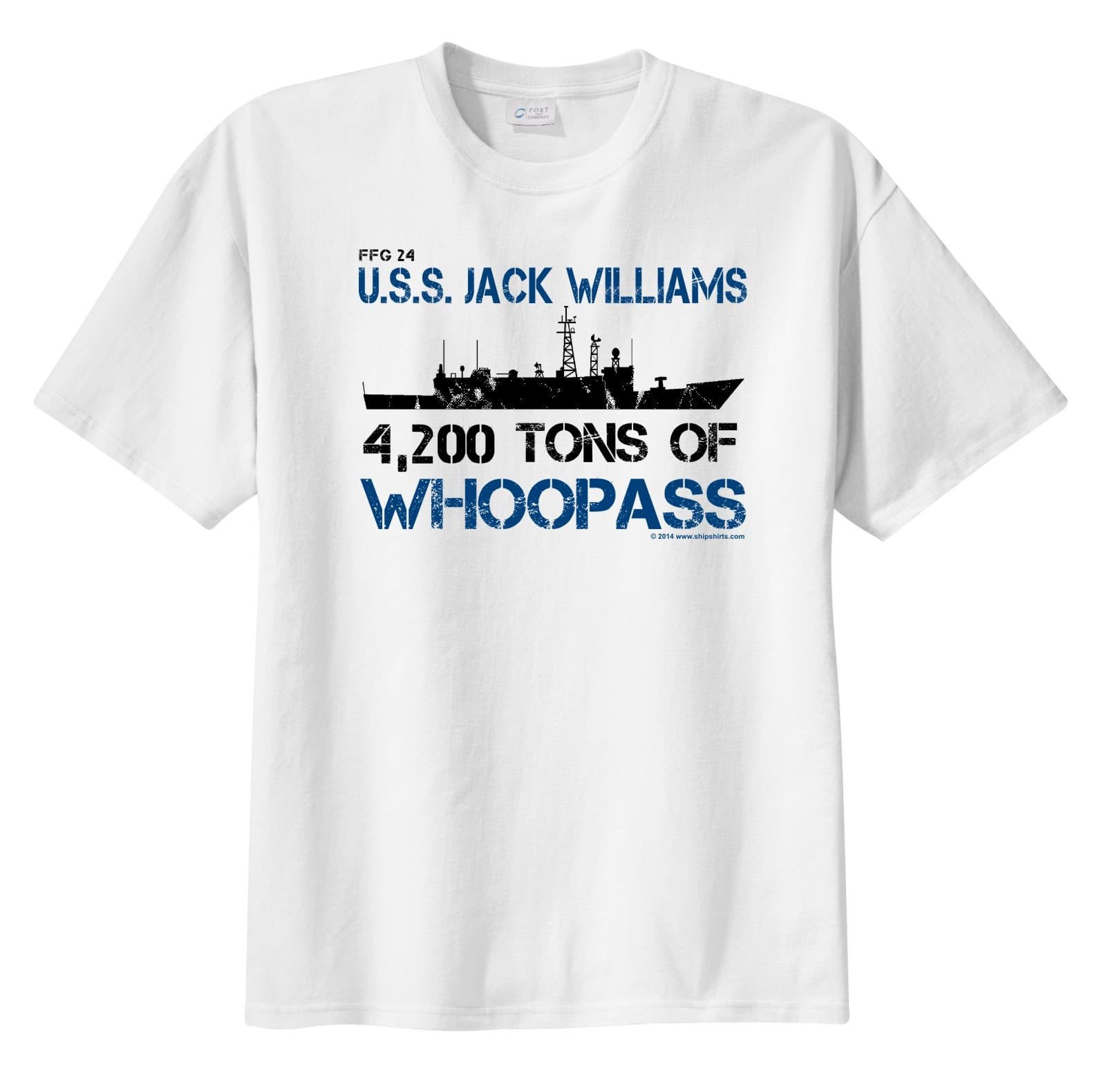 ShipShirts Big Boy's FFG 24 USS Jack Williams 4,200 tons of Whoopass Short Sleeve T-Shirt White L