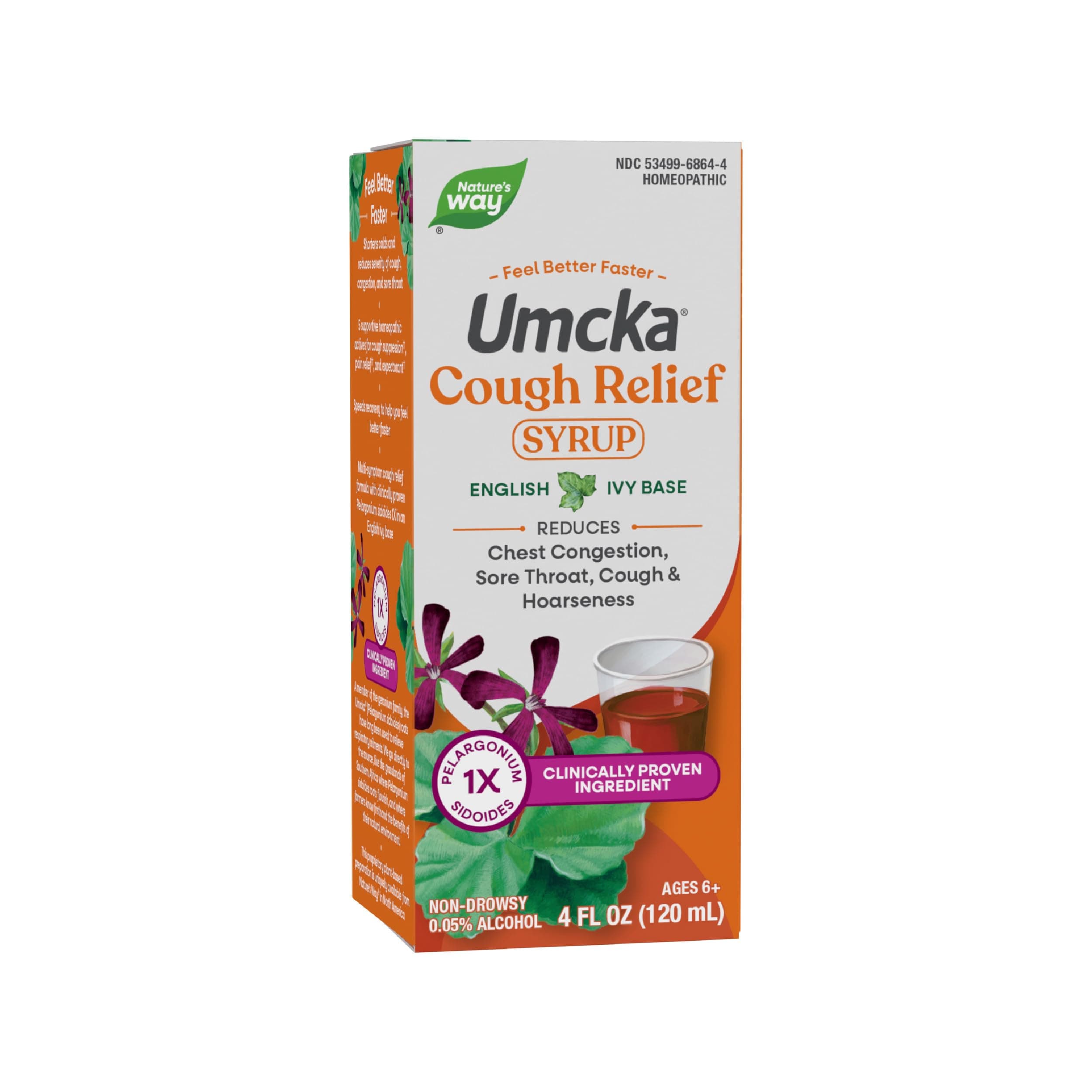 Nature's Way Umcka Cough Relief Syrup, Chest Congestion, Sore Throat, Cough, Hoarseness, Phenylephrine Free, Homeopathic, Non-Drowsy, 4 Fl Oz