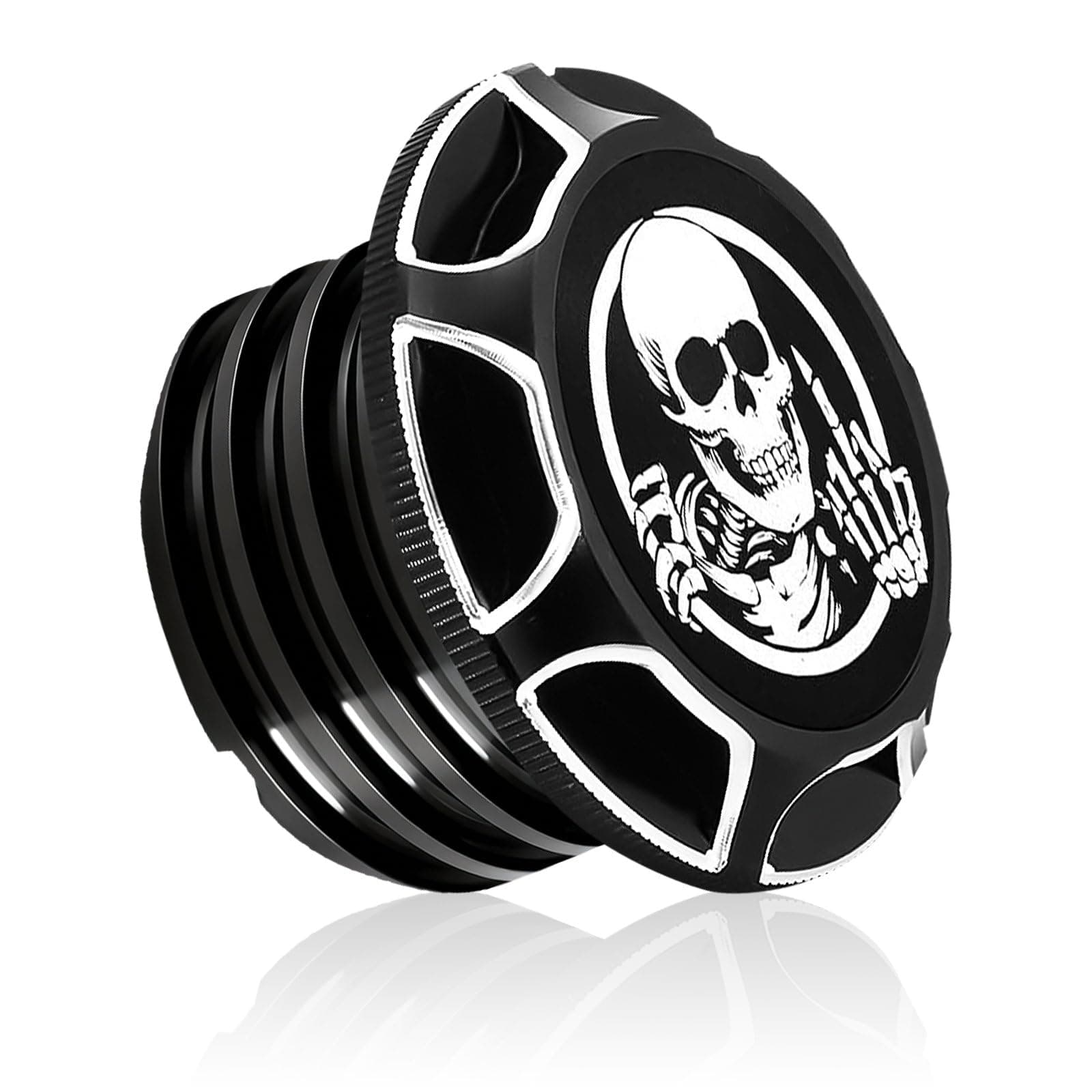 GUAIMI CNC Aluminum Fuel Gas Tank Oil Cap Compatible with Harley Sportster XL 1200 883 X48 Dyna - Skeleton Middle Finger (Black)