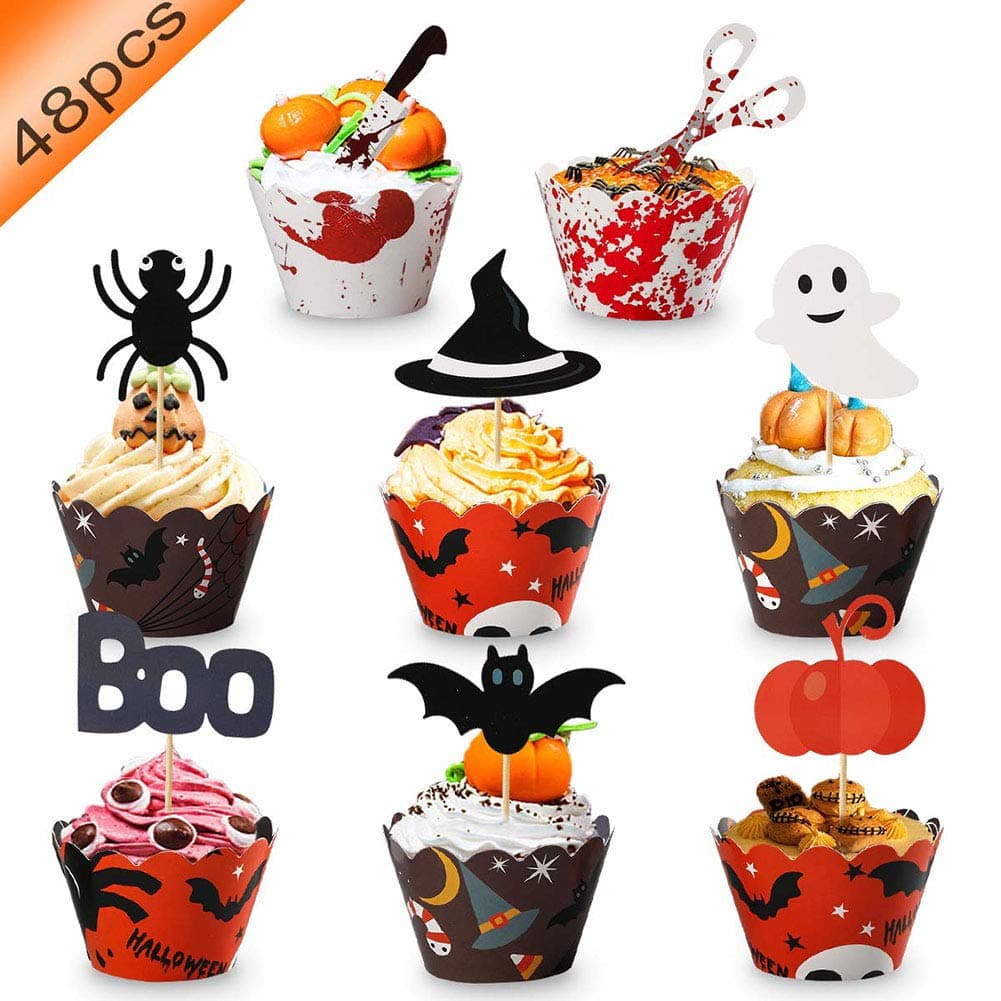 Goefly Halloween Cupcake Wrapper, Firetruck Adjustable Cupcake Toppers Firefighter Firetruck Theme Birthday Party Decorations Supplies Cupcake Wrapper, 48 Pieces