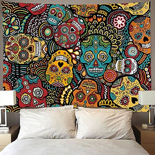 AMERICAN TANG Mexican Sugar Skulls Wall Tapestry Hippie Art Tapestry Wall Hanging Home Decor Extra large tablecloths 50x60 inches For Bedroom Living Room Dorm Room 50x60 inches