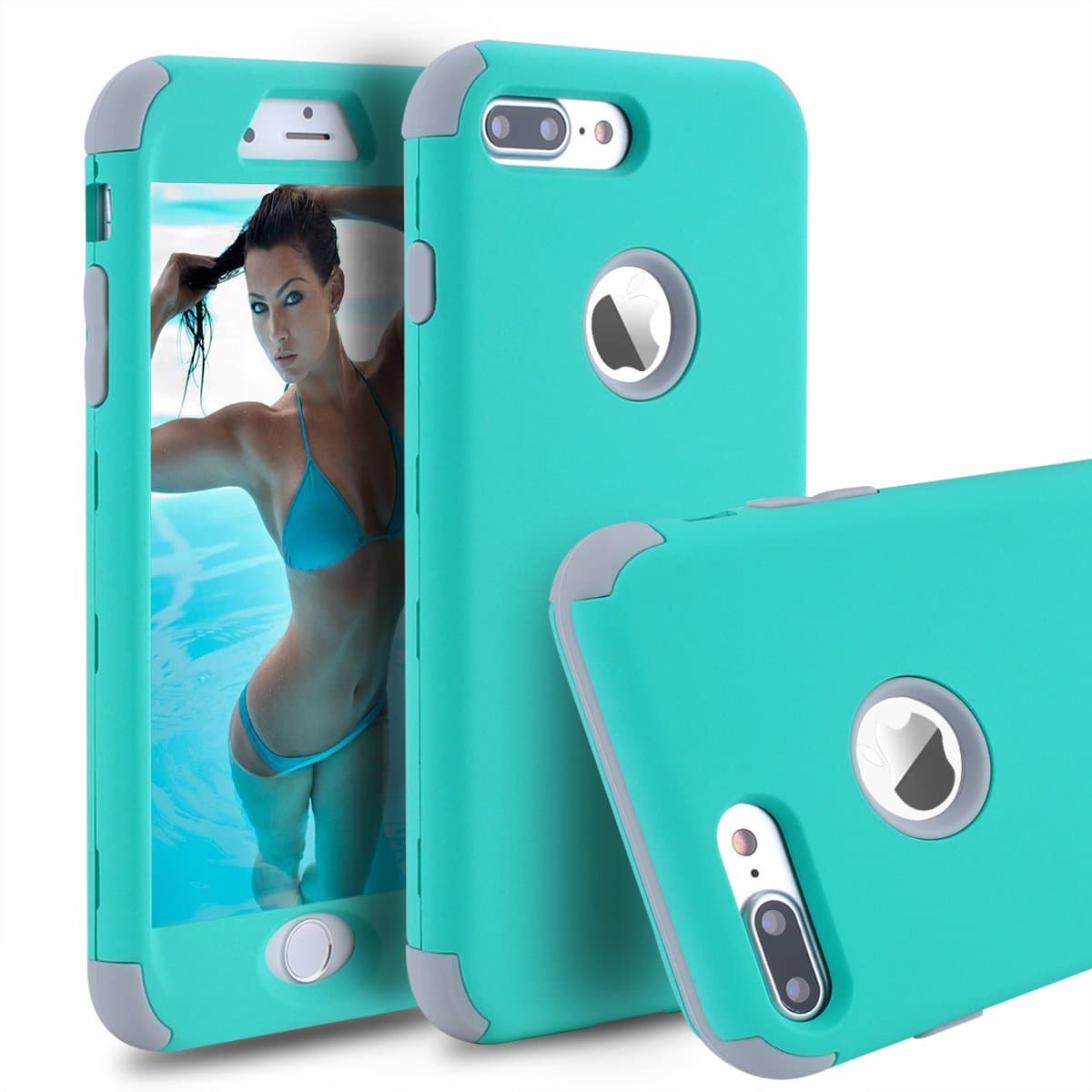 iPhone 7 Plus Case,iPhone 8 Plus Case,Power J Three Layer Heavy Duty Shockproof High Impact Resistant Hybrid Protective Case for iPhone 7 & 8 Plus 5.5", (Mint Green)