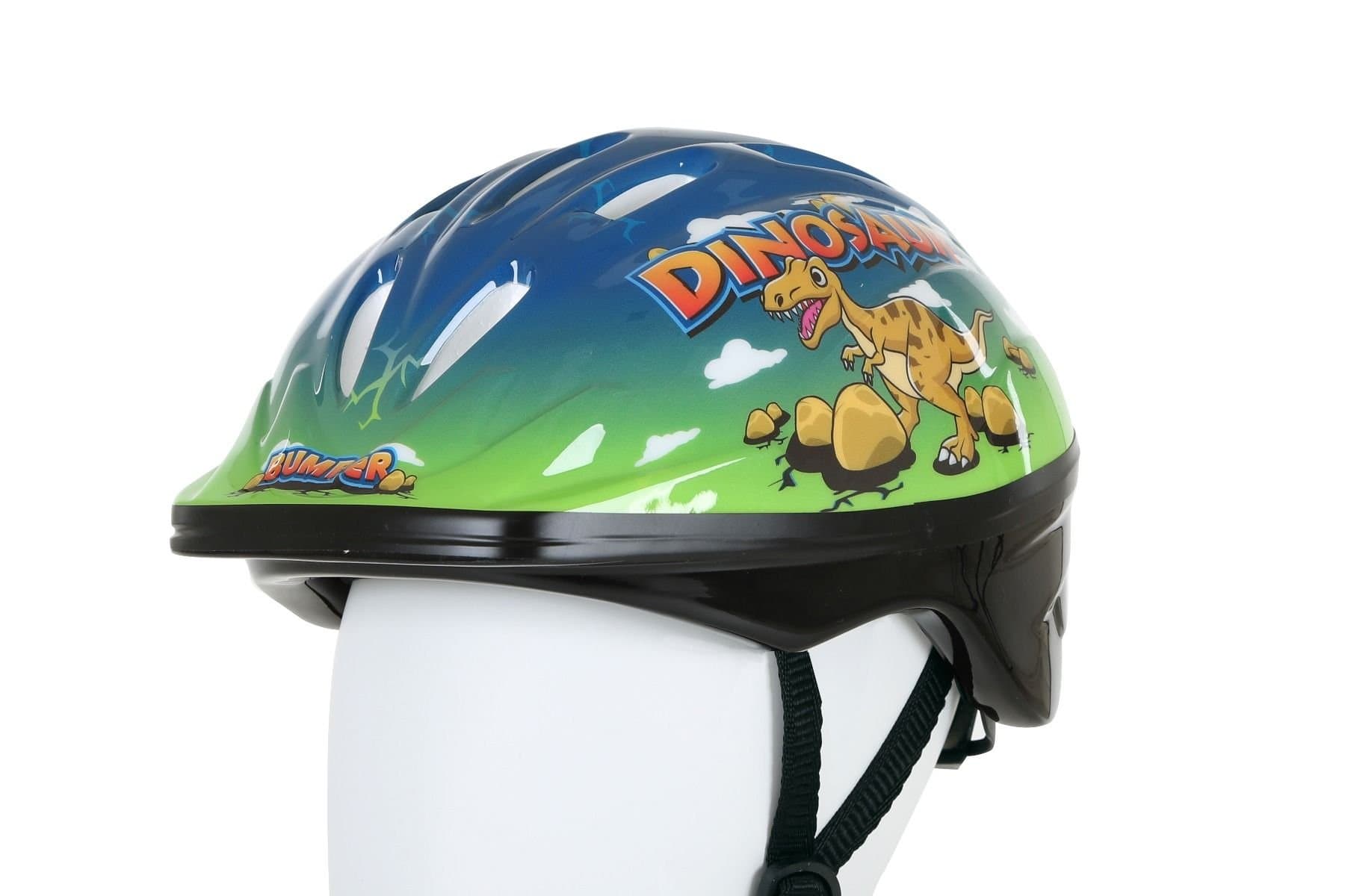 Bumper Dinosaur Kids Bike Safety Helmet with Cooling Vents - Blue/Green