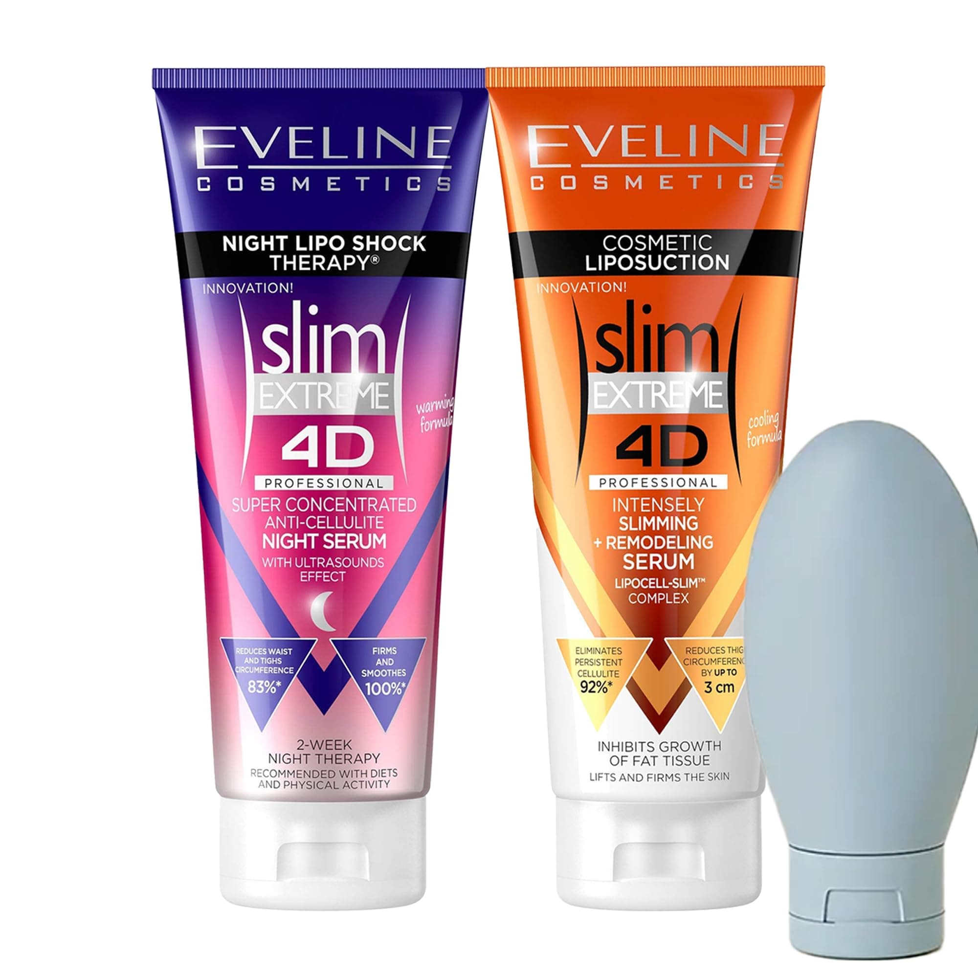 Slimming Body Cream Bundle - Eveline Cosmetics Slim Extreme 4D Duo: Scalpel Concentrated Slimming Cream, Super Concentrated Cellulite Slimming Hot Cream + Free Travel Bottle - Skin Tightening Solution