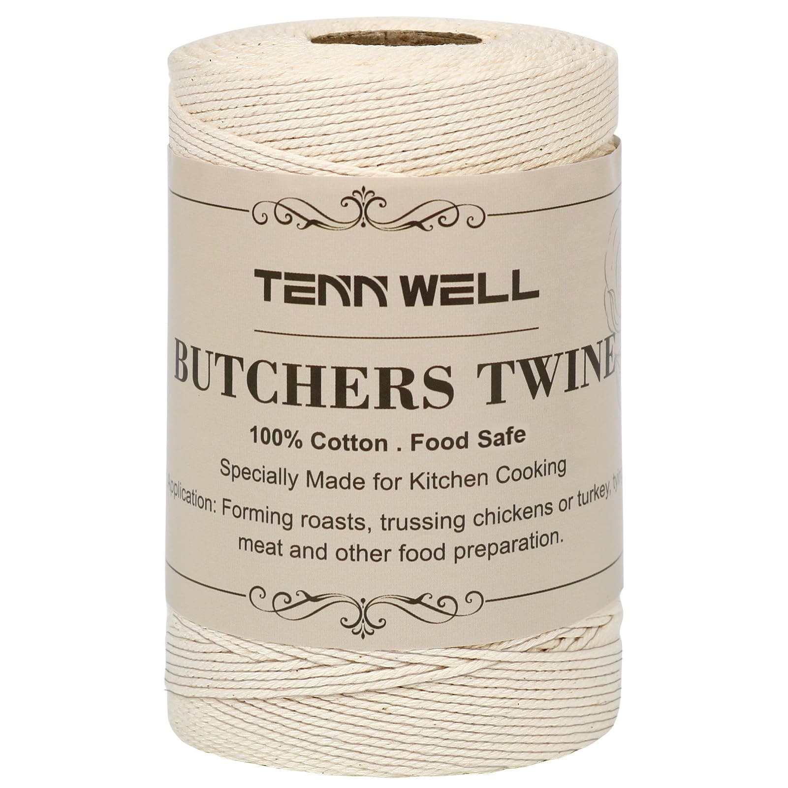 Tenn Well Butchers String, 656 Feet Strong Cotton Kitchen Twine Food Safe Oven Cooking String for Meat Trussing Tying, Chicken Roasting and Sausage Making (Beige)