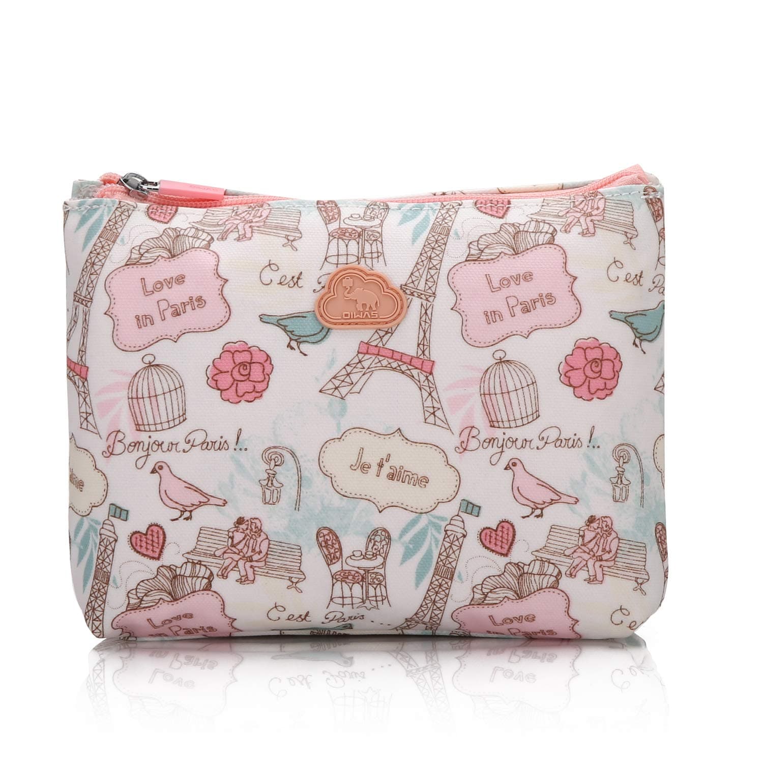 OIWAS Small Makeup Bag Floral Print Cosmetic Cases Toiletry Bag Mini Make-Up Pouches Organiser Travel Cosmetic Bags Pink and White