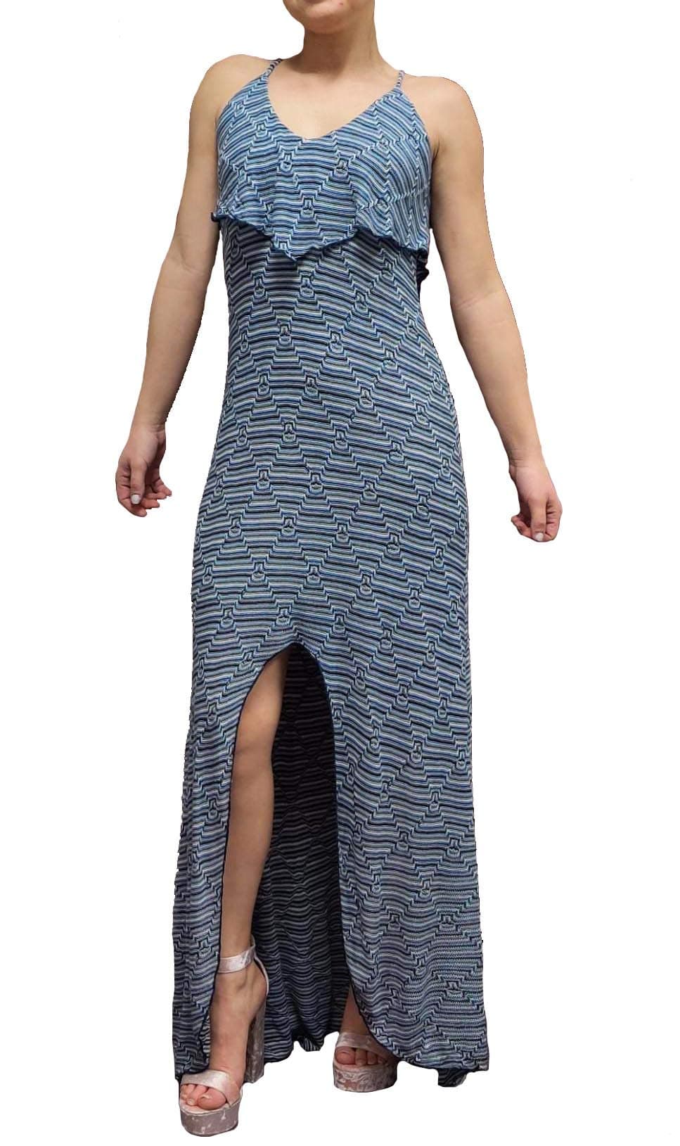 Woodleigh Clothing Spaghetti Strap Maxi Knit Dress in Sky Stripe