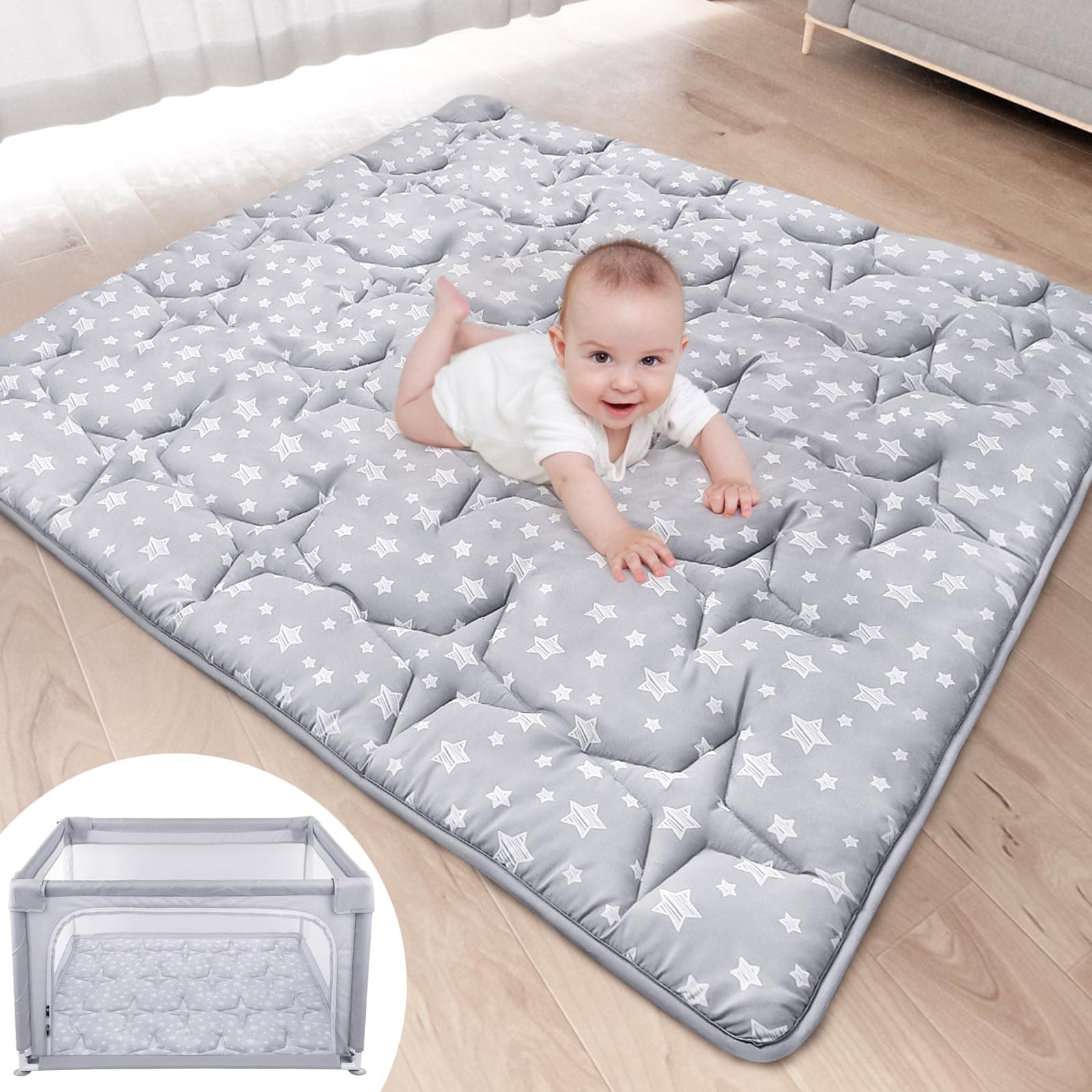 Moonsea Baby Playpen Mat 50" X Fit For Todale And Liamst Playpen, One-Piece Crawling Non Slip Cushioned Mats Playing 50X50 Inches, Playmat Floor Babies, Toddlers
