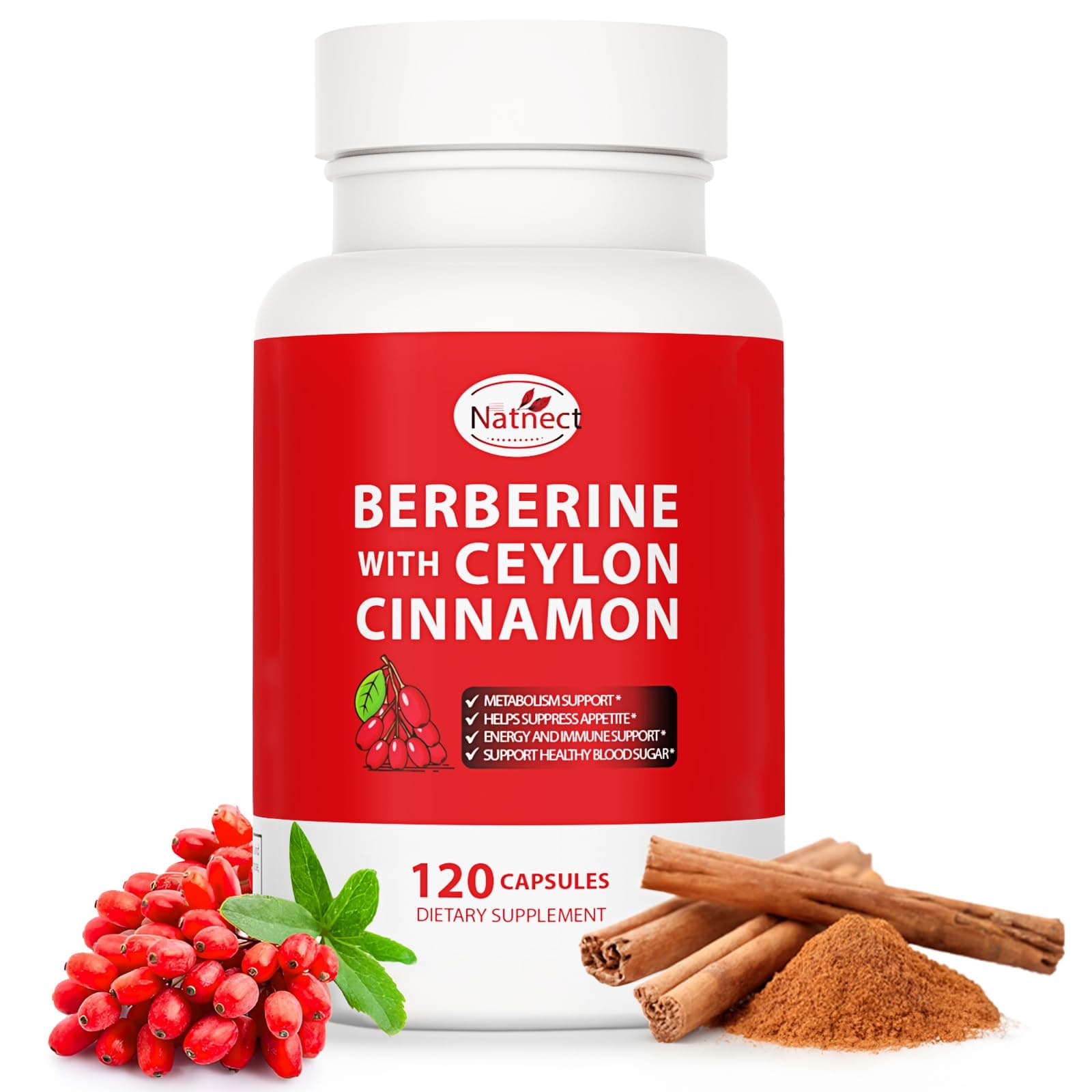 Berberine Supplement with Ceylon Cinnamon, Licorice Extract, Berberine 6X for Healthy Weight Management, Metabolism and Immune Support (120 Capsules)