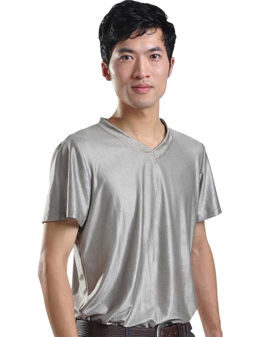 EMF Radiation Shield Men T-Shirt V-Neck Silver