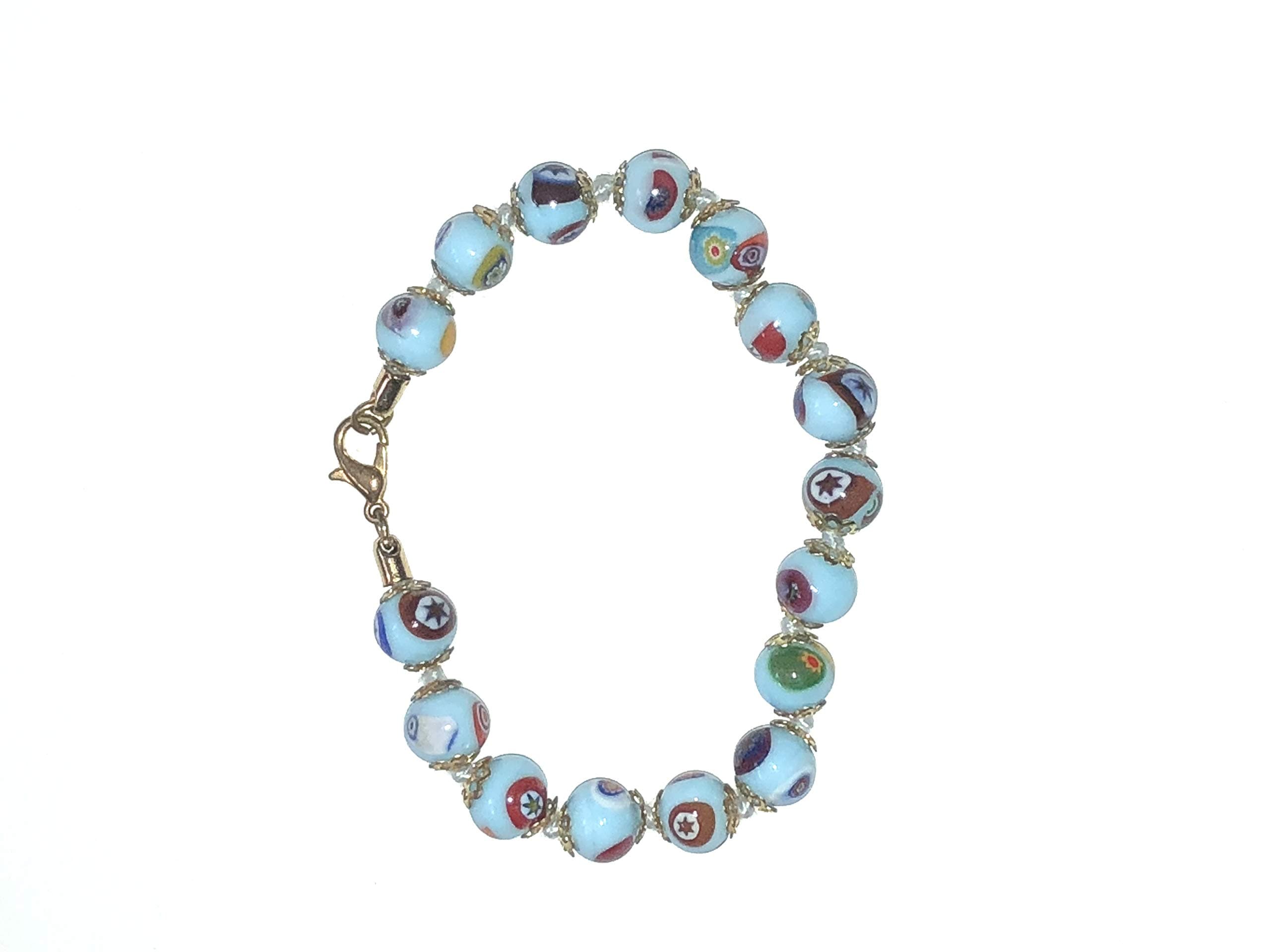 Light Blue Venetian Murano Glass Bead Bracelet