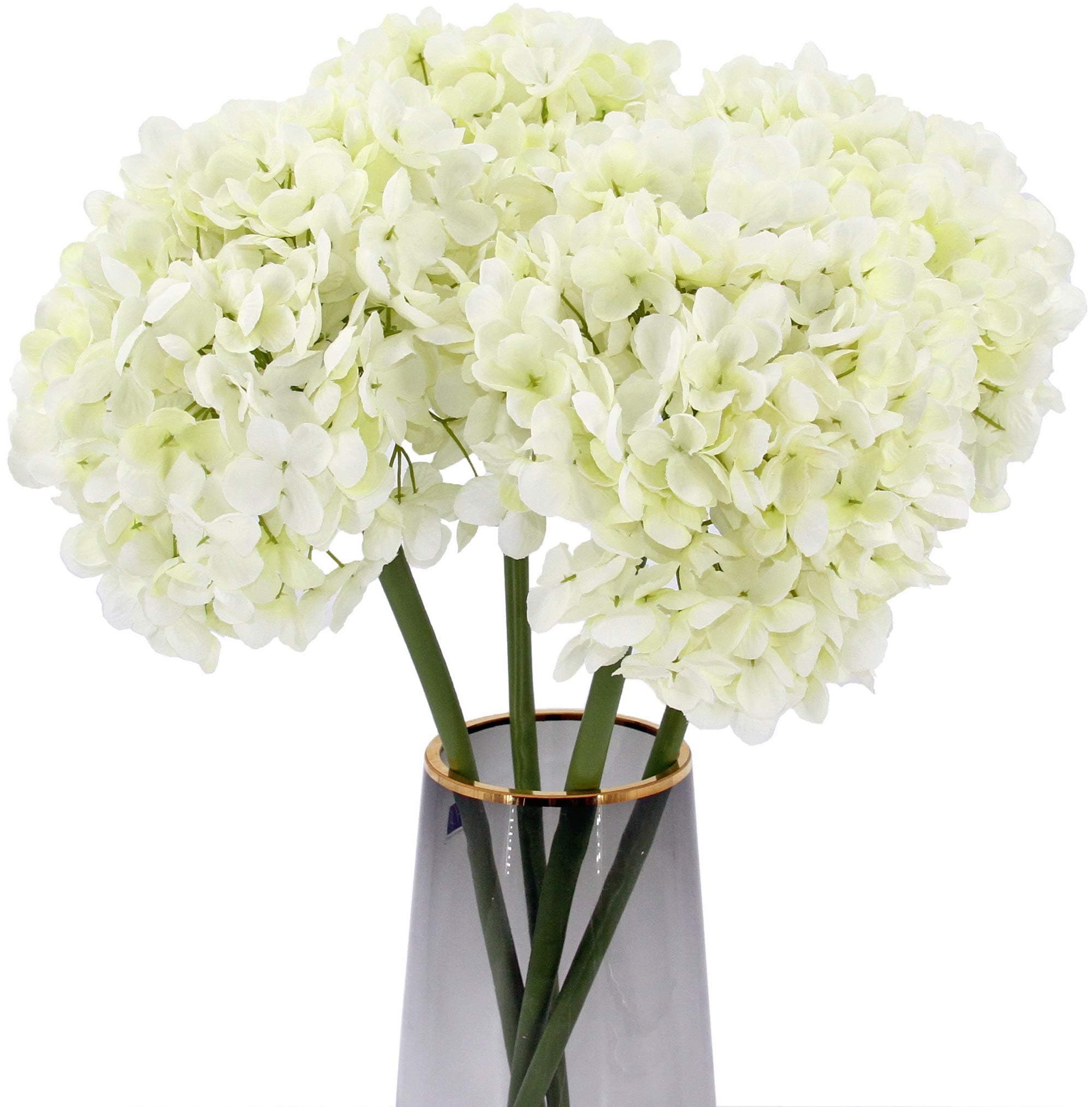 TOPIA High Details Hydrangea Silk Flowers (225 Petals of Each Flower), Artificial Hydrangea Flowers, White Silk Hydrangea Flowers Pack of 4 (Cream White)