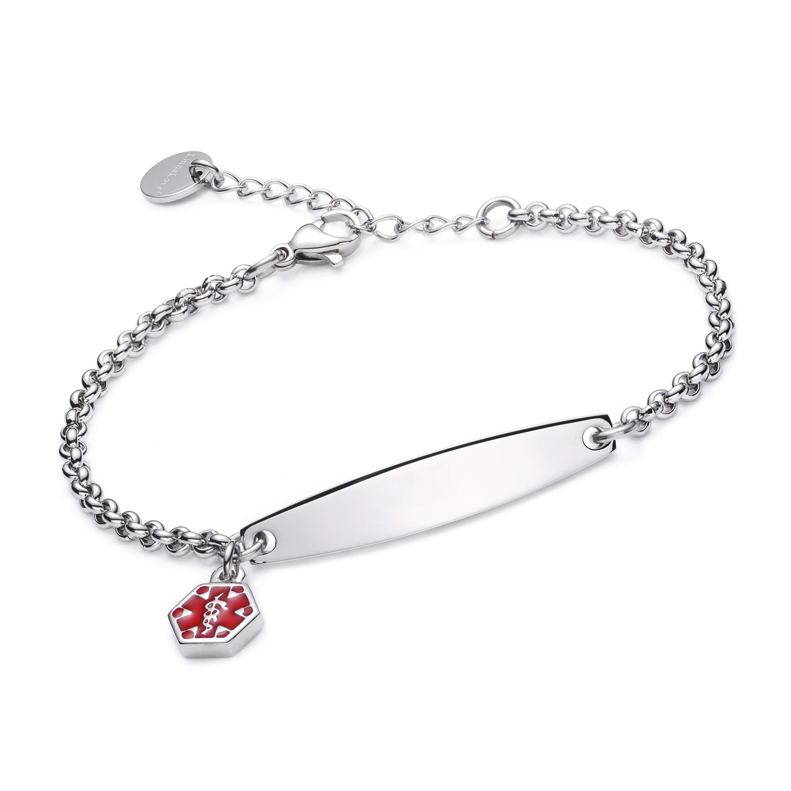LinnaLovePre-engraved Simple Rolo chain Medical alert id bracelet for Women