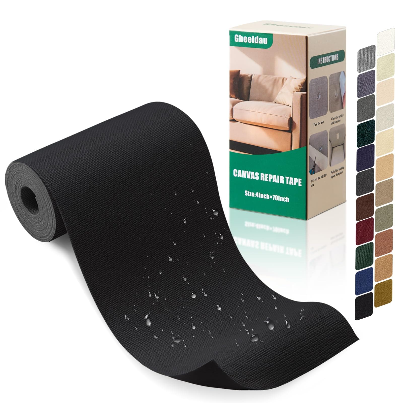 Canvas Repair Tape 4×70 Inch Waterproof Self-Adhesive Fabric Repair Patch for Repairing Boat Covers,Tents,Patio Umbrellas,Car Seats,Luggage,Sofas.(Black)