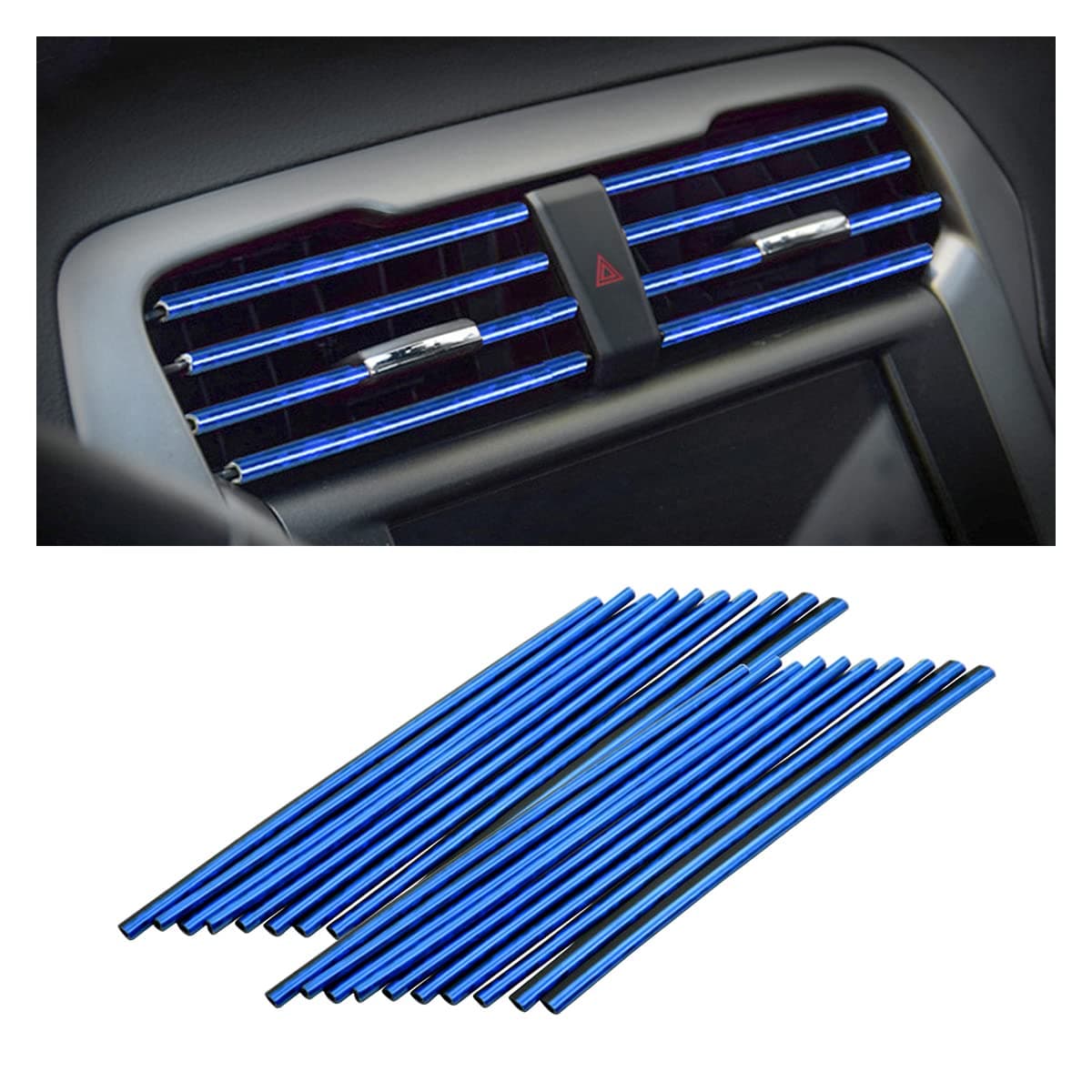 20 Pieces Car Air Conditioner Decoration Strip for Vent Outlet, Universal Waterproof Bendable Air Vent Outlet Trim Decoration, Suitable for Most Air Vent Outlet, Car Accessories (Ice Blue)