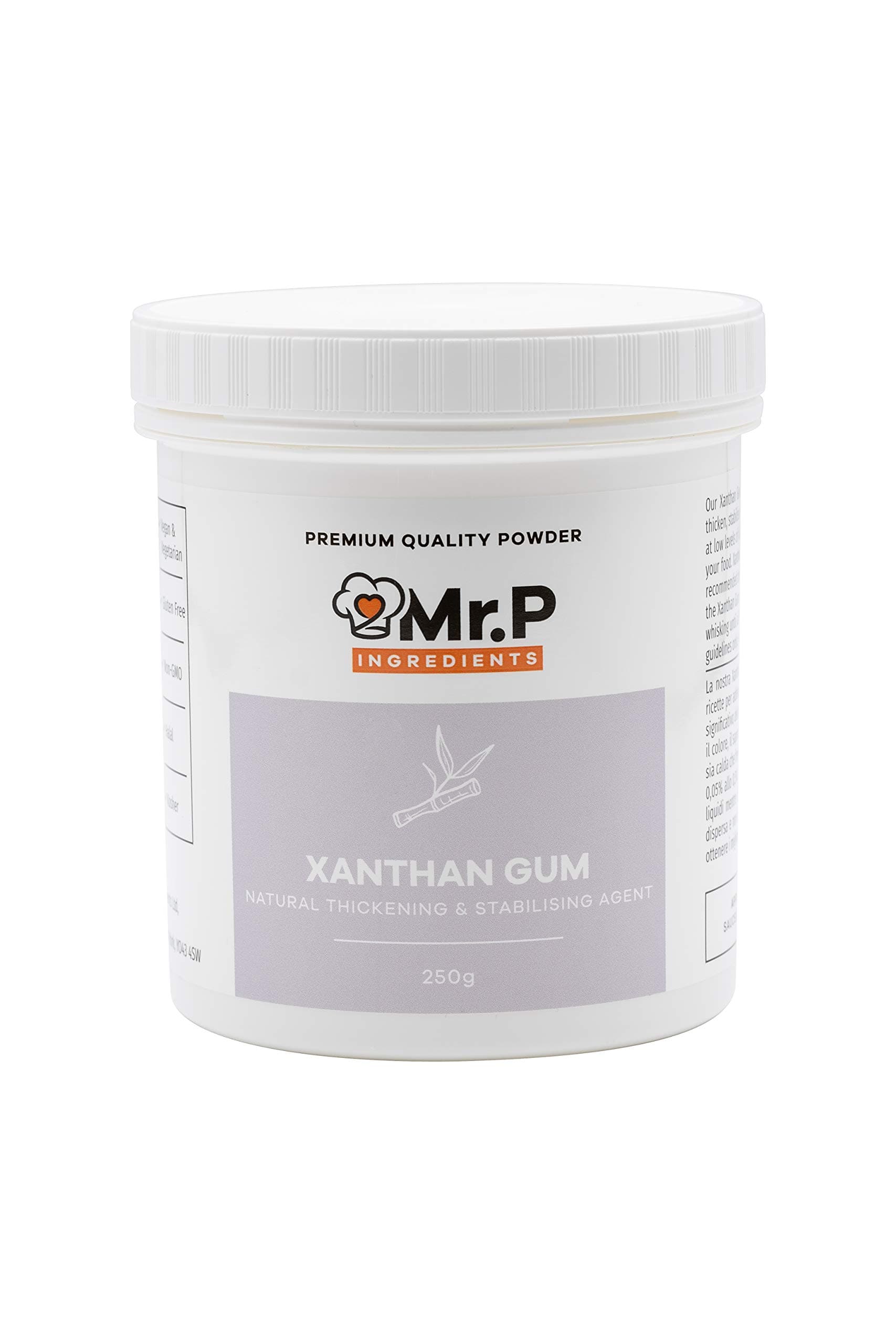 Mr.P Ingredients - Xanthan Gum 250g Premium Quality Powder Thickener and Stabiliser Agent Vegan Vegetarian Gluten Free Halal Kosher Non-GMO (Recyclable Pot)