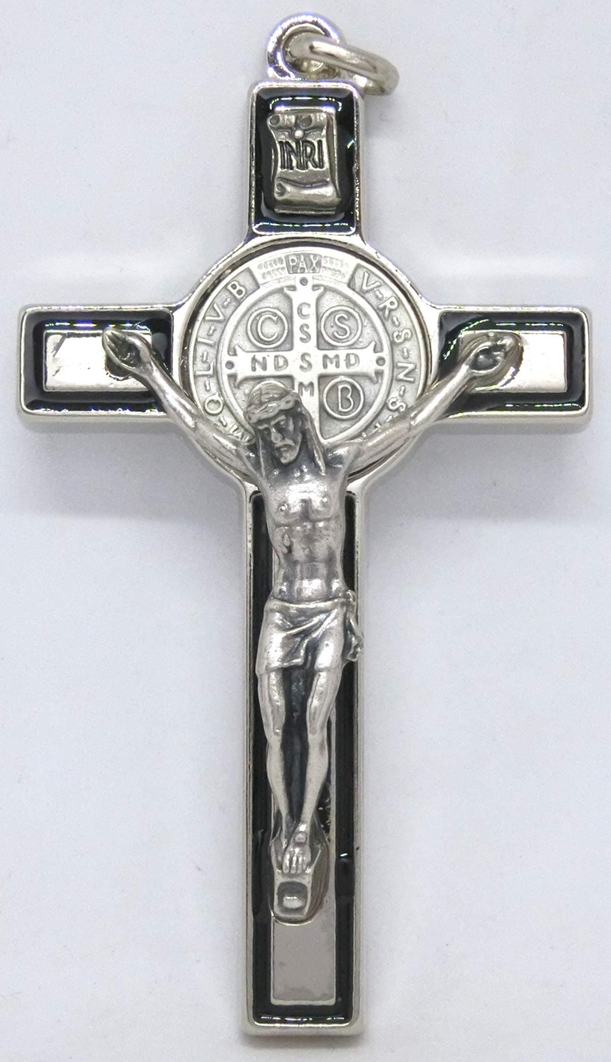 10.026.11 Saint Benedict Cross 8 cm with Black Hand-enamelled Line Silver Exorcist Exorcism