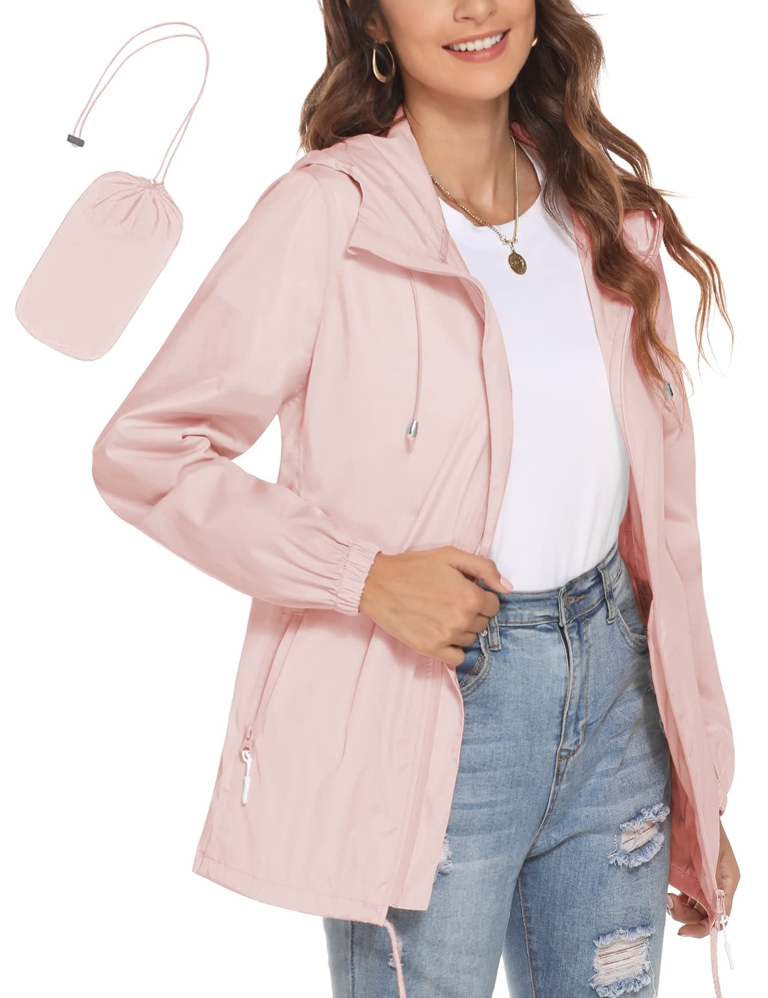 Avoogue Raincoat Women Lightweight Waterproof Rain Jackets Packable Outdoor Hooded Windbreaker
