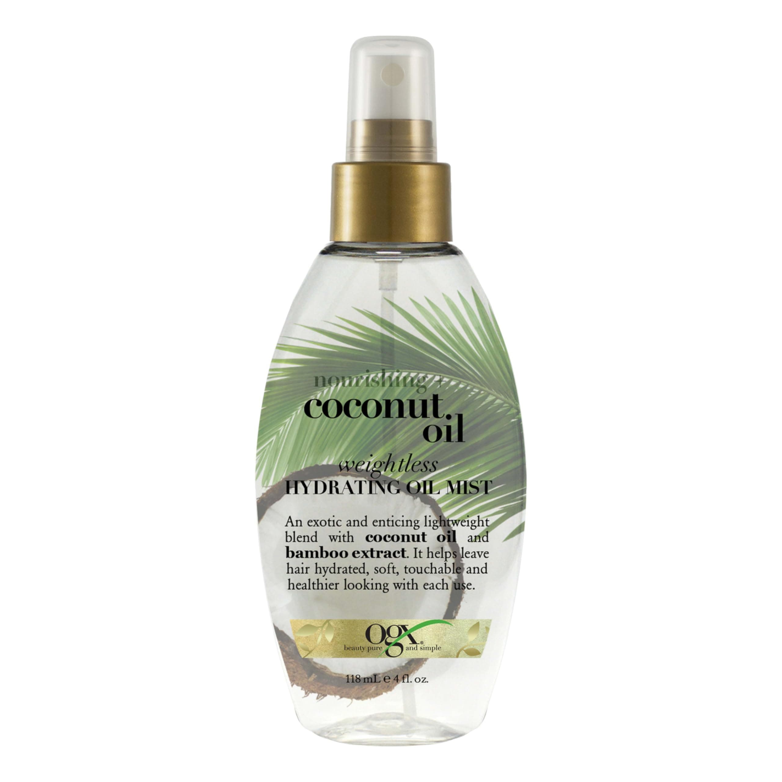 Nourishing + Coconut Oil Weightless Hydrating Oil Hair Mist, Lightweight Leave-In Hair Treatment with Coconut Oil & Bamboo Extract, Paraben & Sulfate Surfactant-Free, 4 Fl Oz