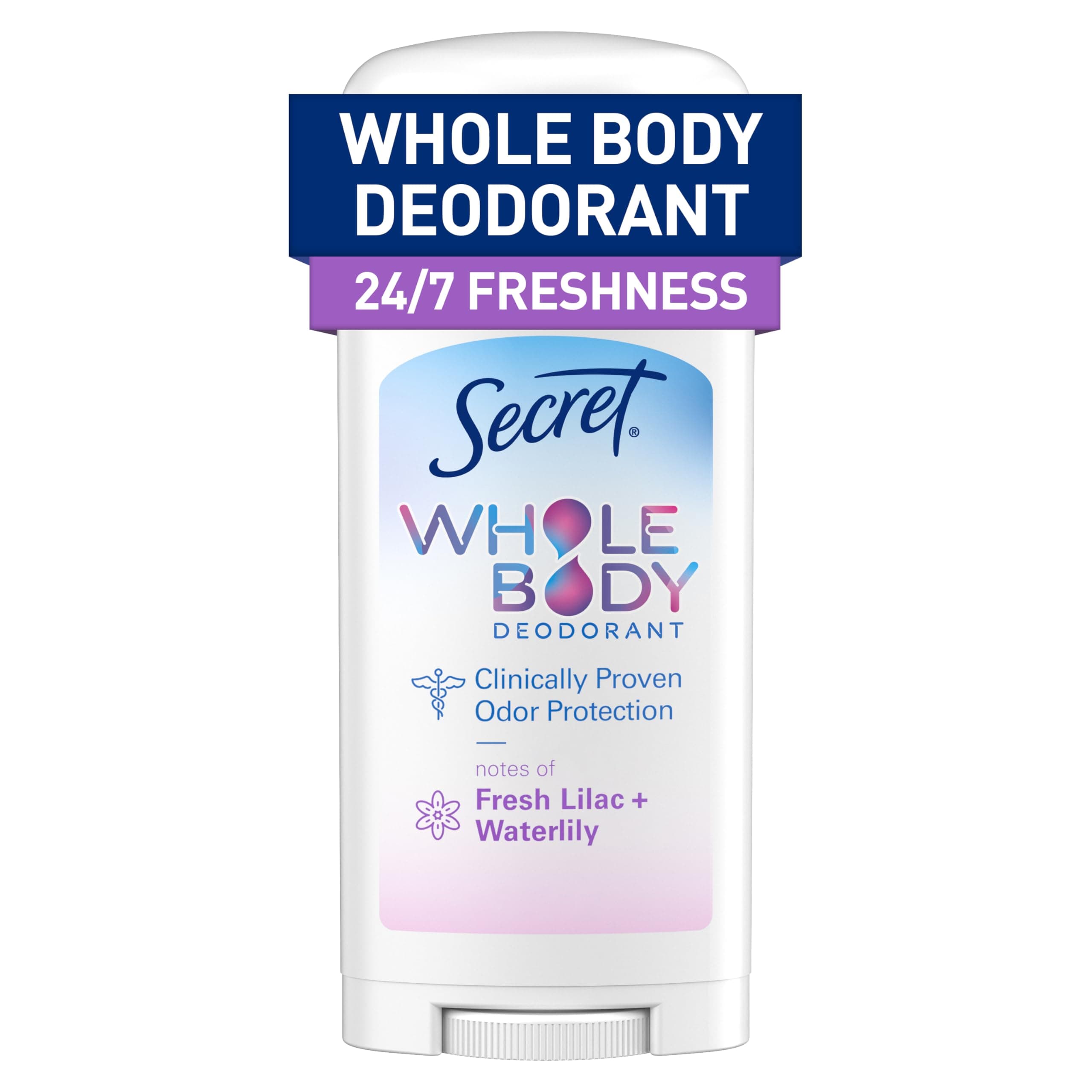 Whole Body Deodorant Stick for Women, Lilac & Waterlily Scent, Aluminum Free Deodorant Stick, 72 HR Odor Protection, 2.4 oz