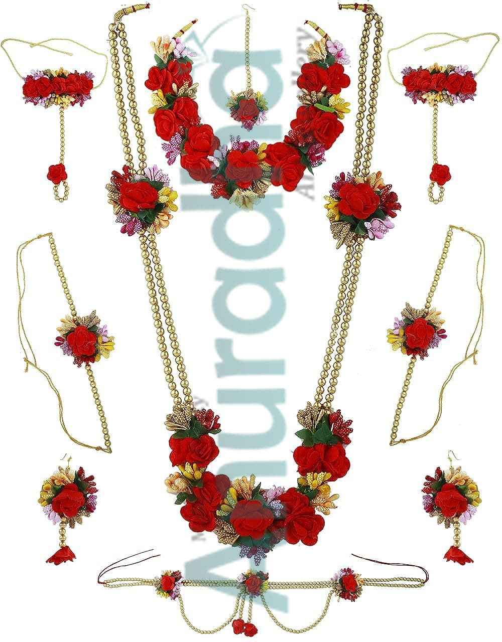 Anuradha ArtJewellery Multi Colour ificial Flower Necklace Combo Set | Baby Shower Set | Haldi, Mehndi , Sangeet , Godbharari, Maternity Shoot , medium, Metal, Pearl