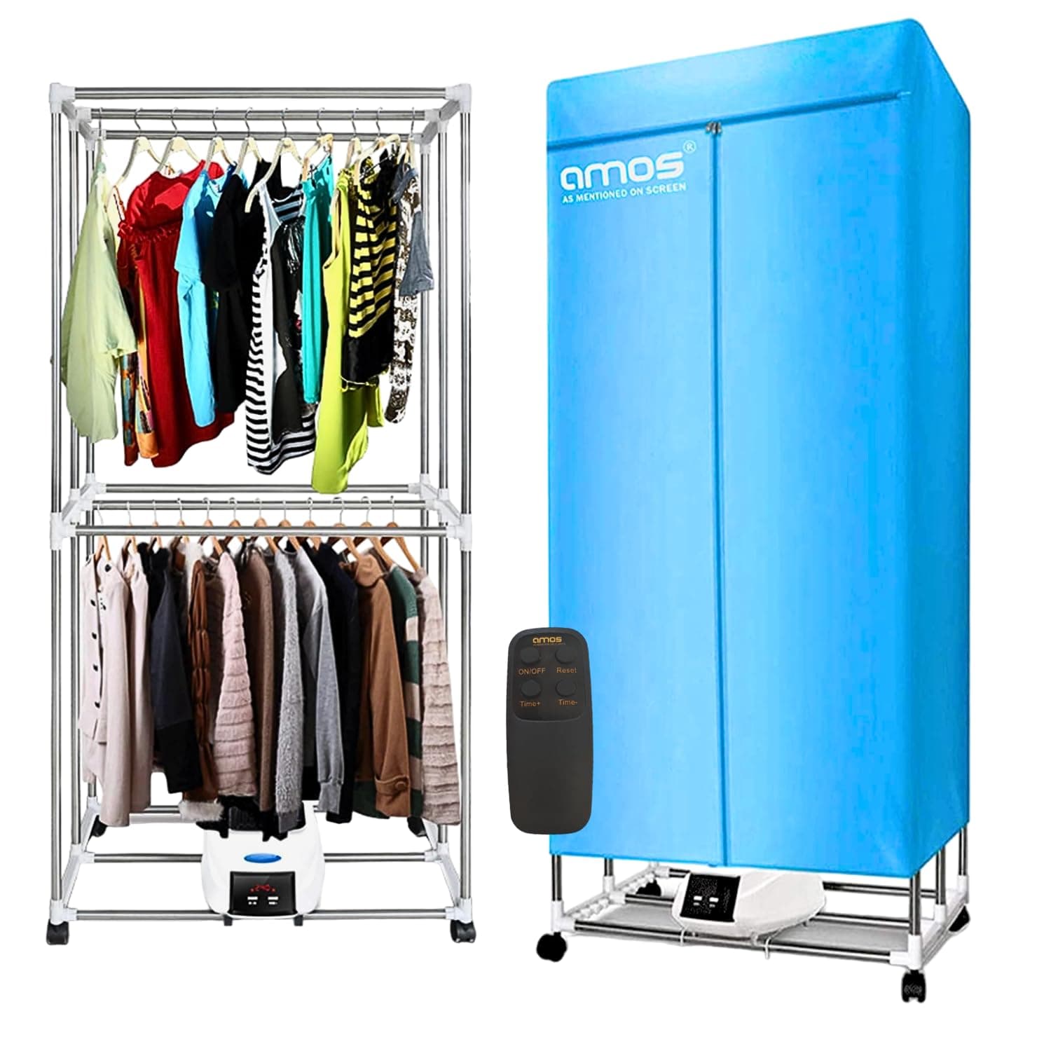 Eezy-Dry Indoor Electric Clothes Airer 1300W Heated Drying Rack with Cover, 15kg (25 Items), Stainless Steel Energy-Efficient Laundry Dryer, Blue, Includes 2x6-Peg Sock Airers Foldable, Portable