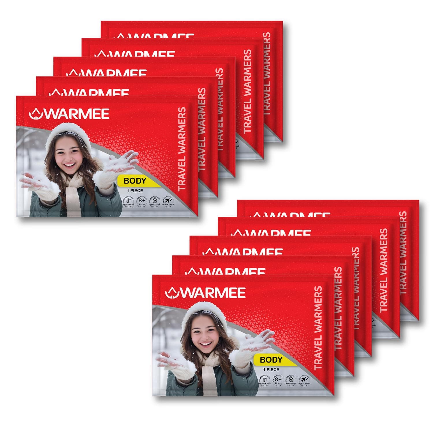 WARMEE Body Warmers (Pack of 10 pcs) - Air Activated, Safe and Natural Ingredients |8+ Hours of Real Long Lasting Heat | Winter Holidays, Camping, Trekking || Travel Warmers for Adults and Children||