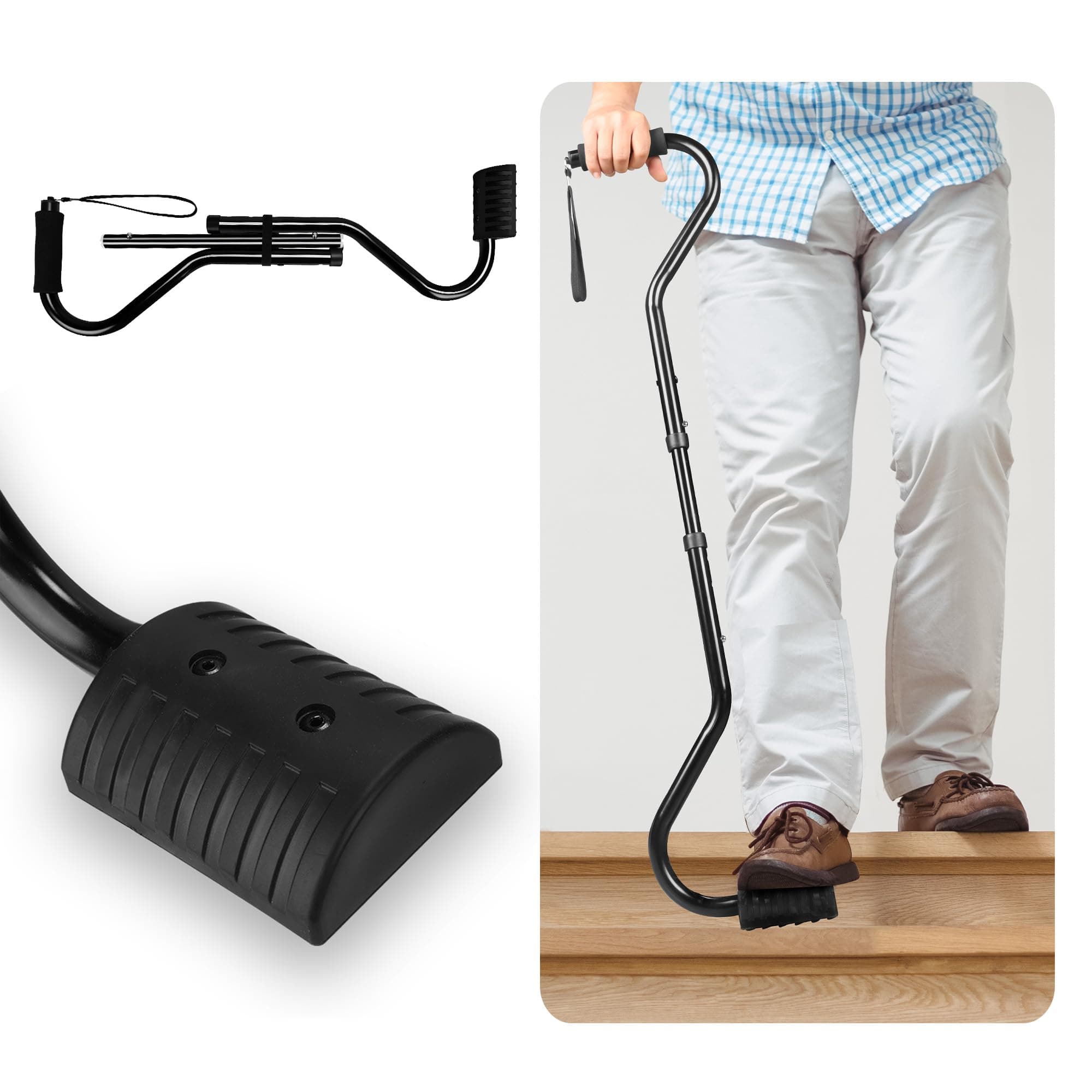 Walking Cane, Stair Climbing Cane for Women/Men for Leg Lifter Adjustable Assist Canes with Large Footrest for Relaxed and Walk Up and Down Stairs