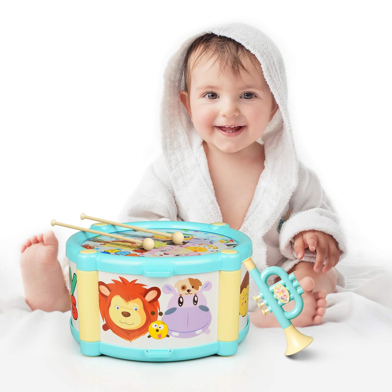 ValueTalks 6pcs Toddler Girls Boys Drum Set Learn Drum Toy Baby Musical Instruments Educational Percussion