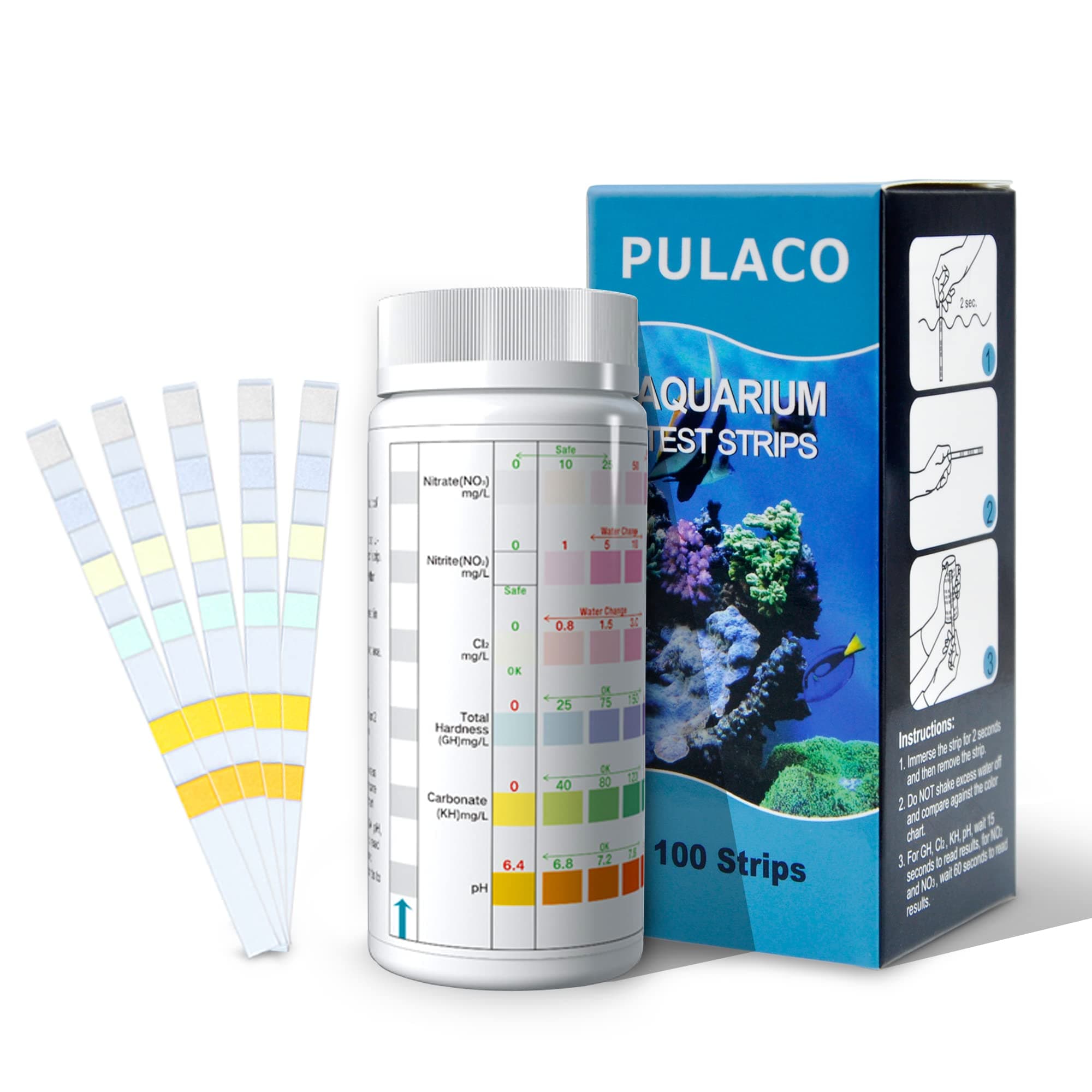 PULACO Aquarium Fish Tank Test Strips (6 in 1) 100 Count for Fresh Water and Salt Water