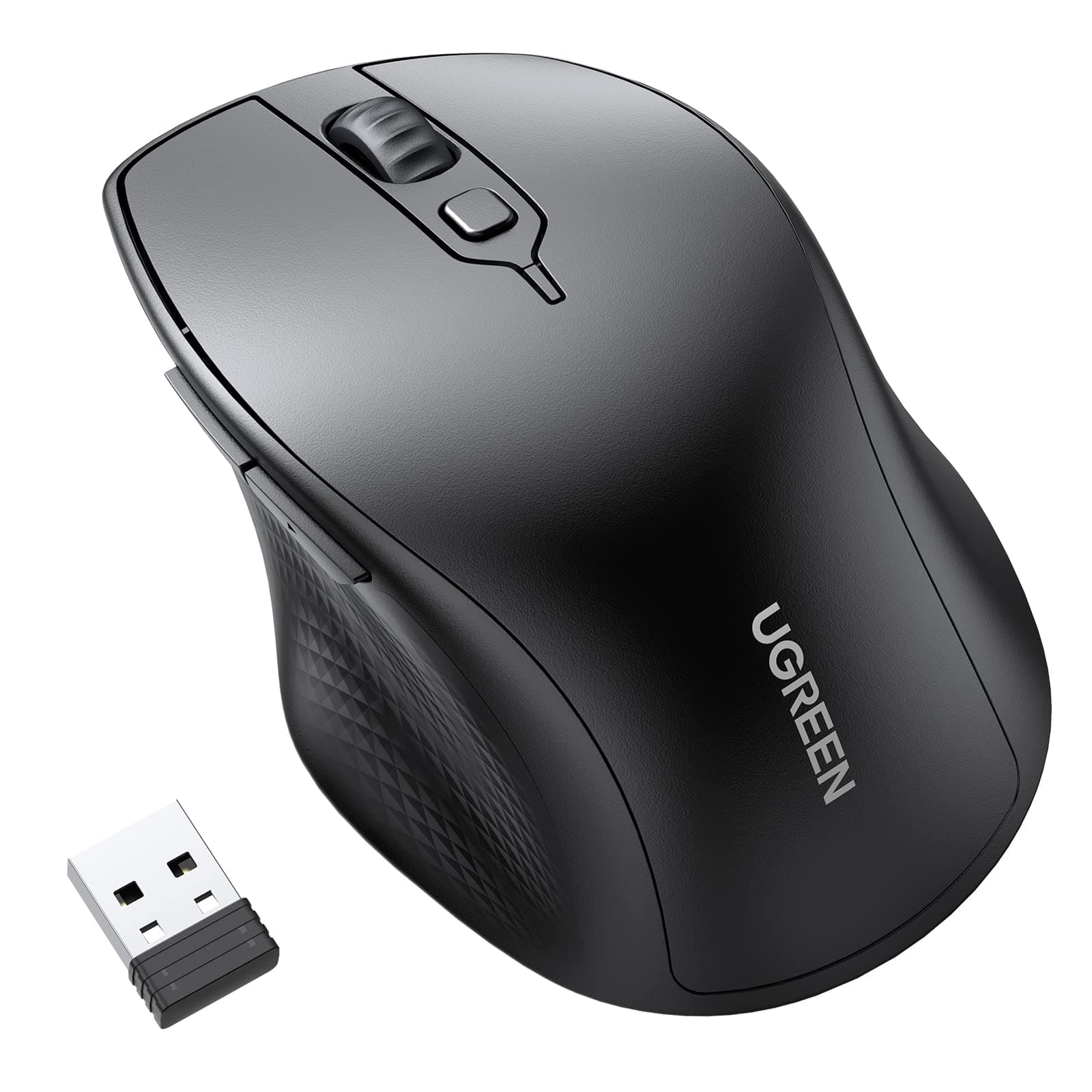 UGREEN Upgraded Ergonomic Mouse Comfortable for Large Sized Hands, Bluetooth Mouse for Laptop/Tablet, Silent Click, Dual Mode Bluetooth & 2.4G Nano Wireless Mice for PC/Smart TV/Multi-Devices Black