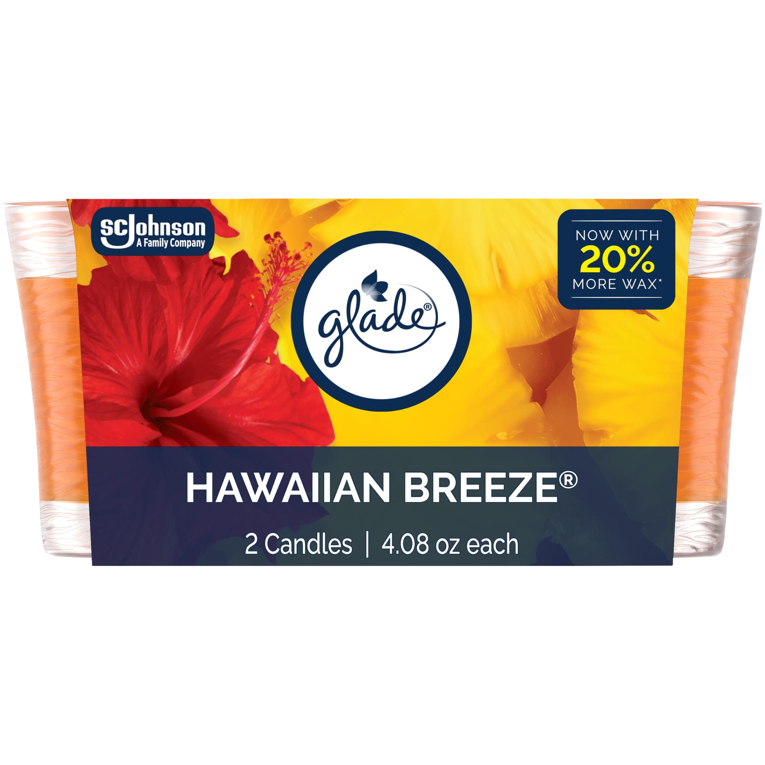 Glade 1-Wick Scented Candle Jar, Hawaiian Breeze, Air Freshener Infused with Essential Oils, 4.08 Oz, 2 Count