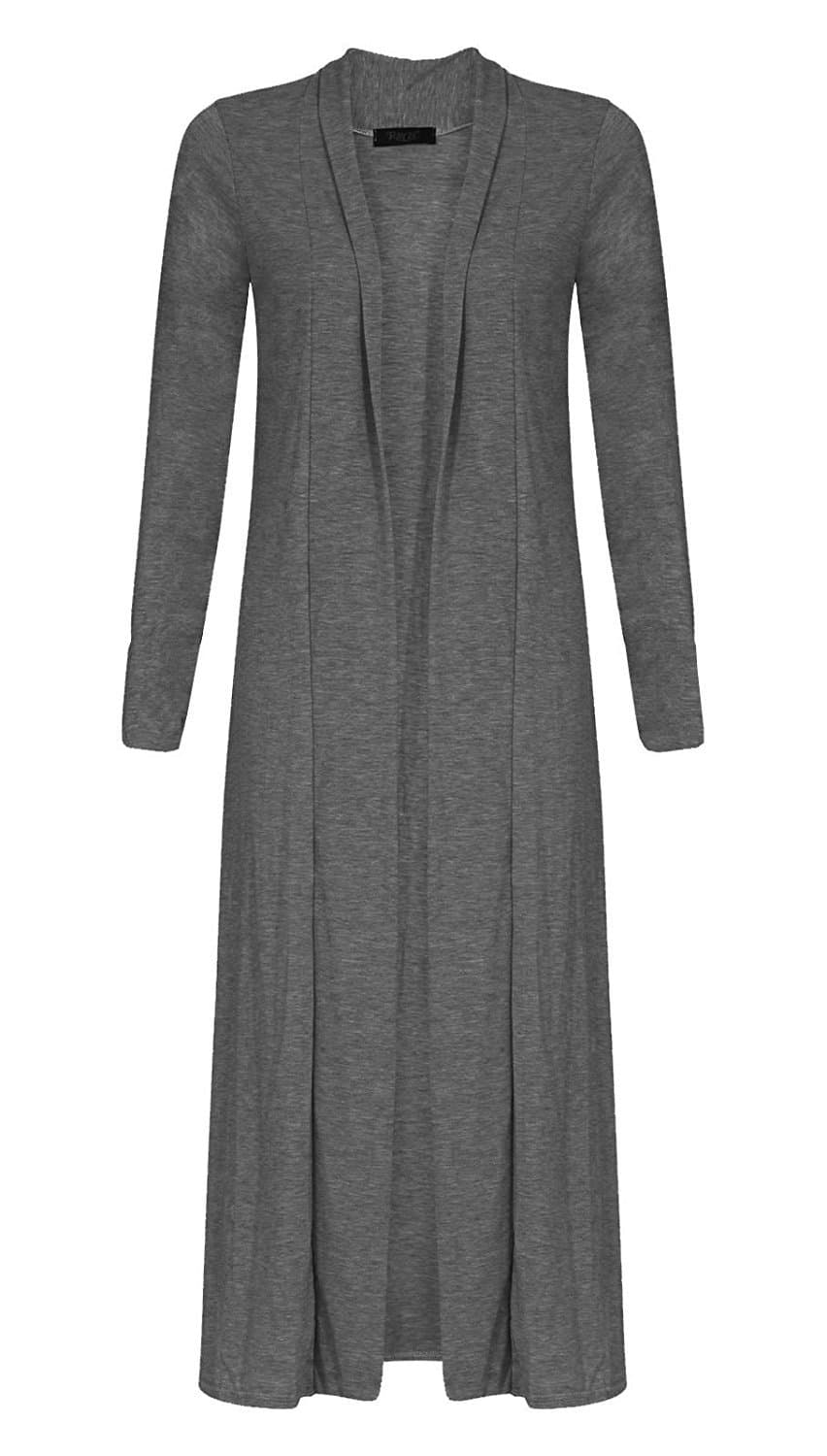 BLISSRETAIL Ladies Boyfriend Long Sleeve Length Maxi Cardigans Women Open Top (Large.Charcoal Loang Sleeves)