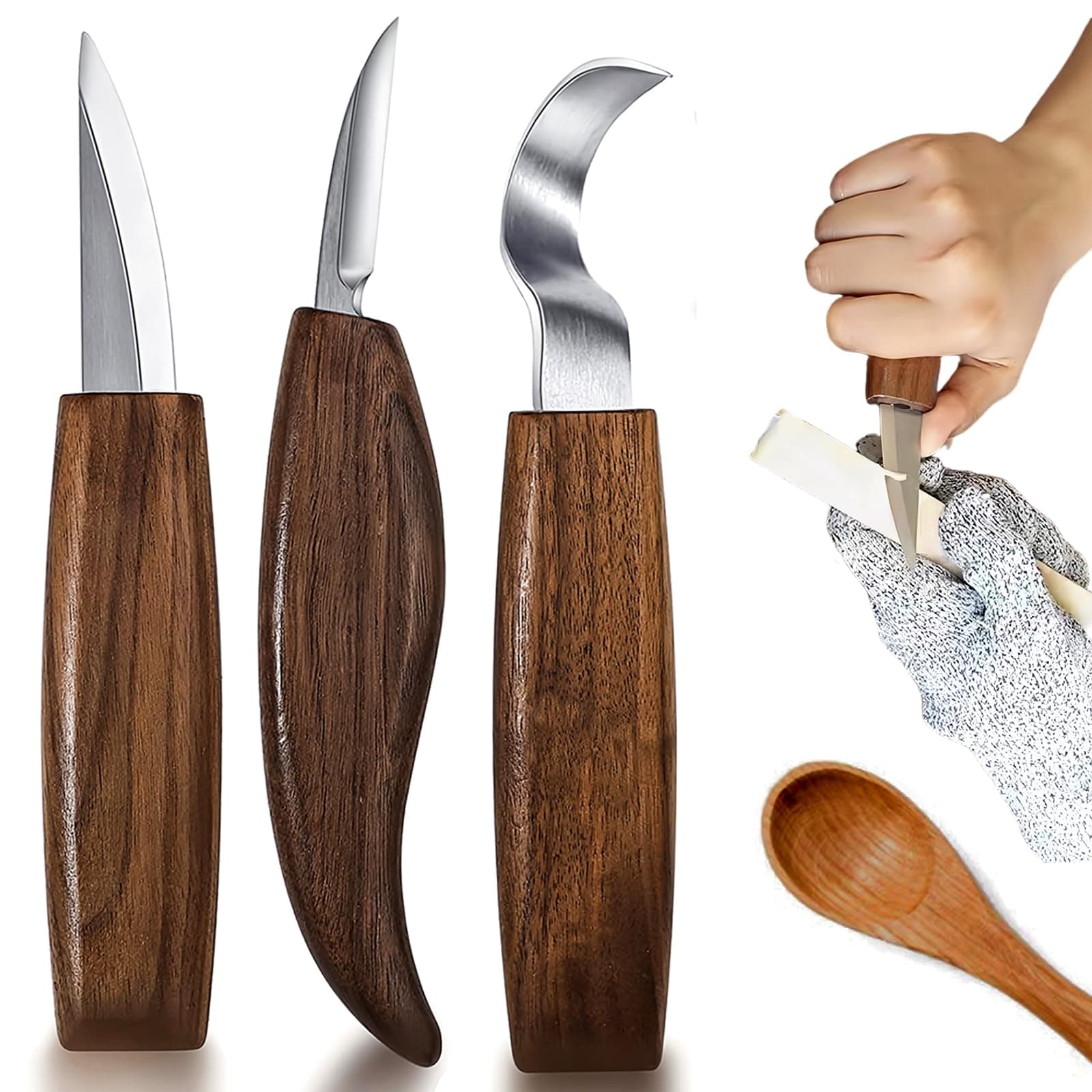 3 PCS Wood Carving Knife Set, Whittling Knife - Razorsharp, Portable With wooden handle, Ergonomic for Fine Cutting, Great for Beginners, Professional Working
