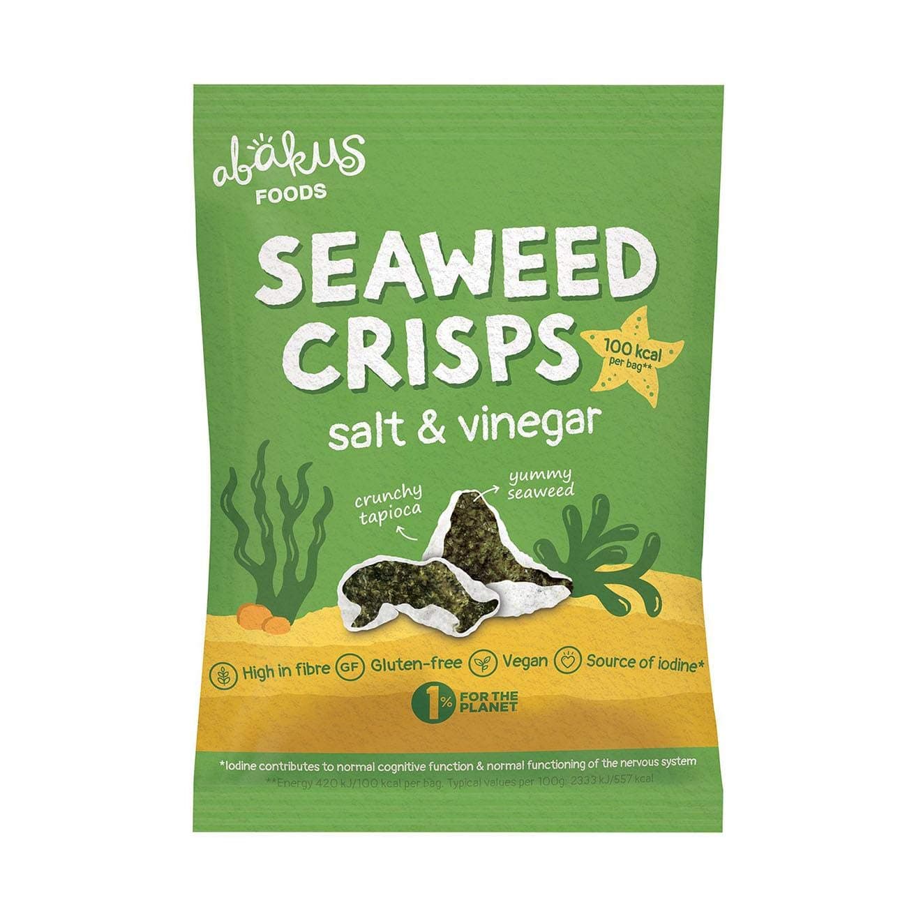 24 x Abakus Food Natural Salt & Vinegar Seaweed Crisps - 0.63 oz