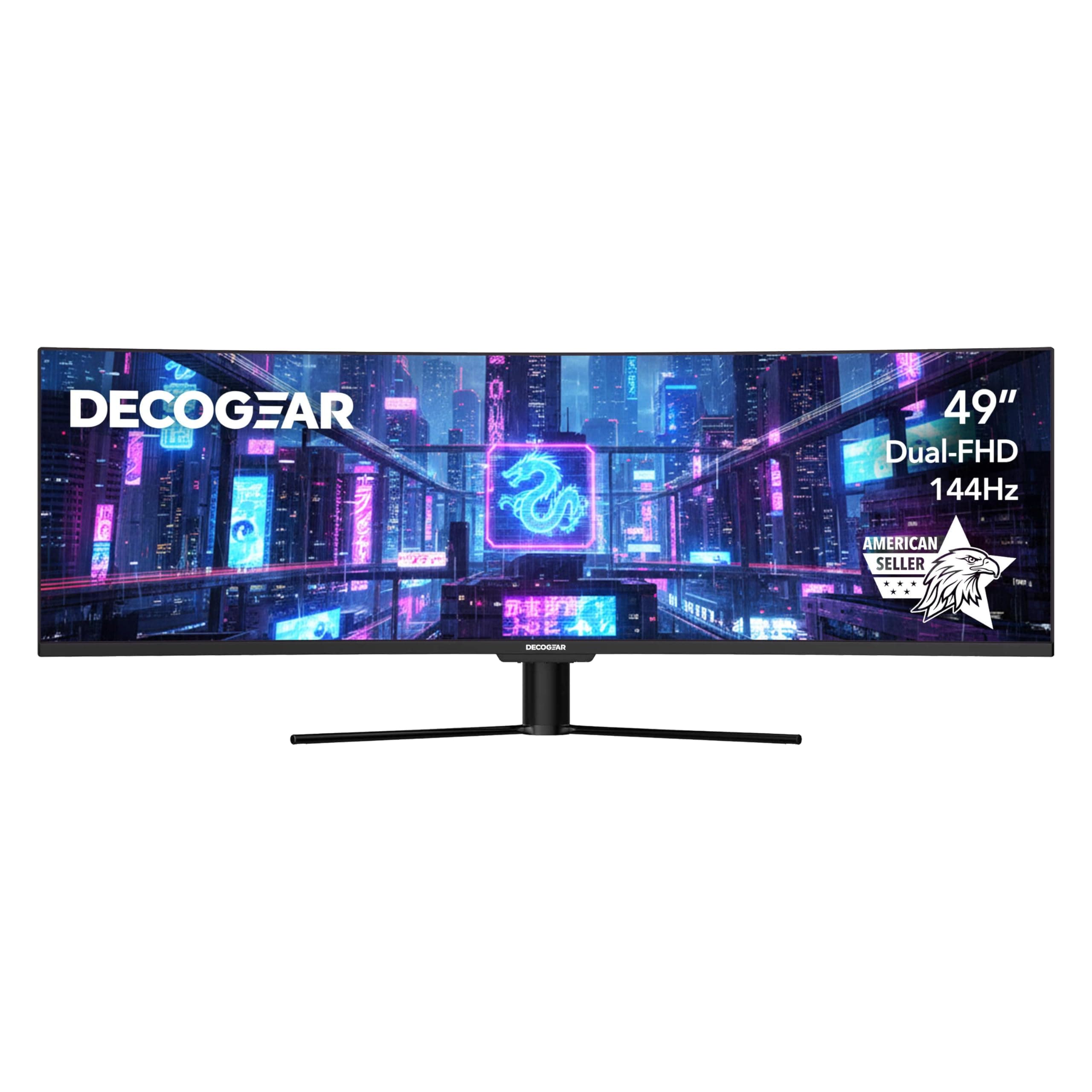 Deco Gear Curved 49” Super Ultrawide Gaming Monitor, 32:9 WDFHD 3840×1080, 144Hz, 3ms, 3000:1 VA, HDR400, Adaptive Sync, USB-C 65W, HDMI/DP, PBP/PIP, KVM, 1800R, American Seller