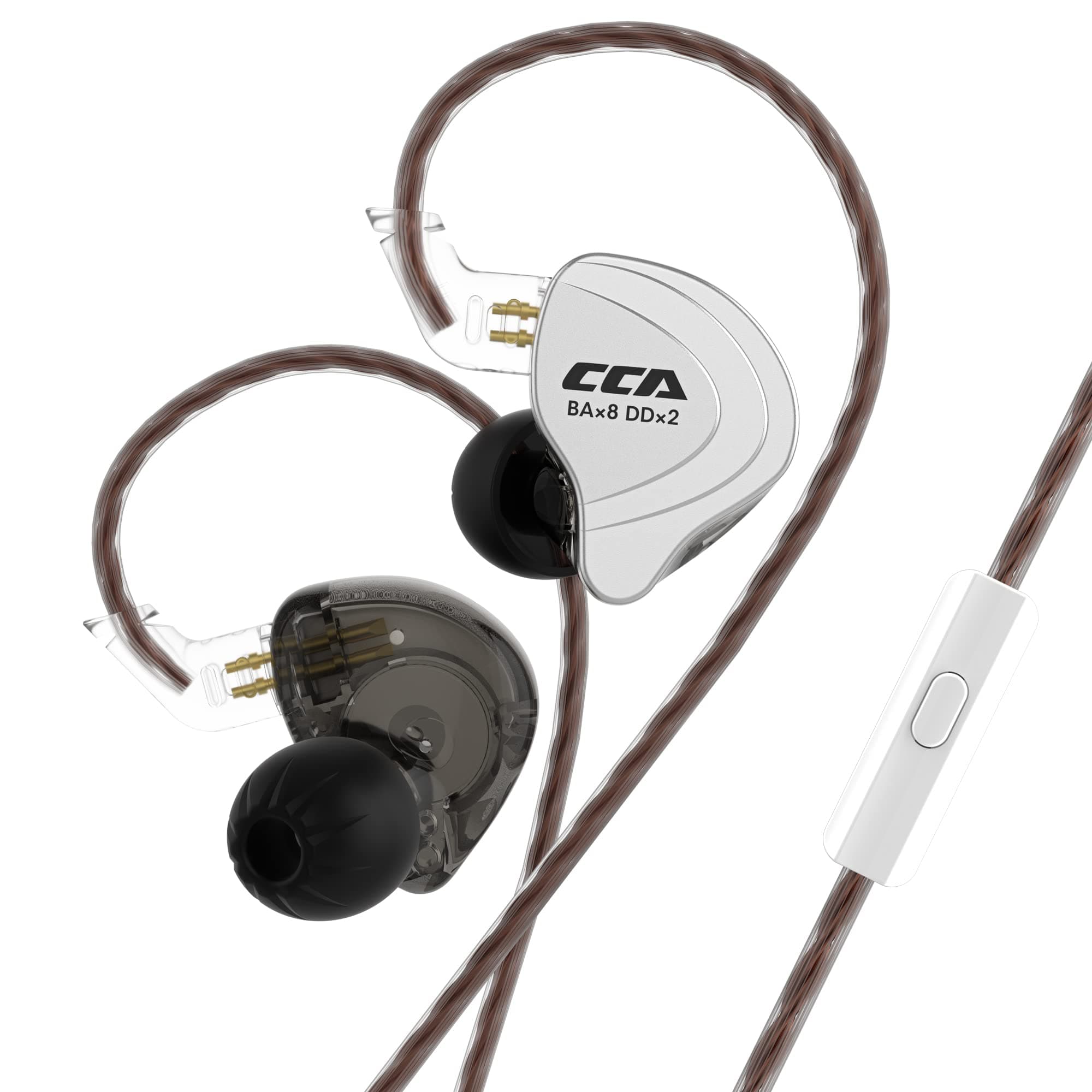 CCA C10 HiFi IEM Headphones, 4BA 1DD Five Drivers Hybrid in Ear Earphones, in Ear Monitor Headphones Earbuds with 2pin 0.75mm Gold Plated Detachable Cable for Musician Singers Stage (Black with mic)