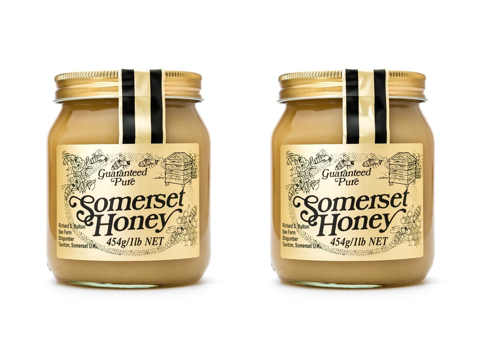 Somerset Honey Pure Natural Healthy Raw Honey 2x 454g/1lb Glass Jar of Set Honey