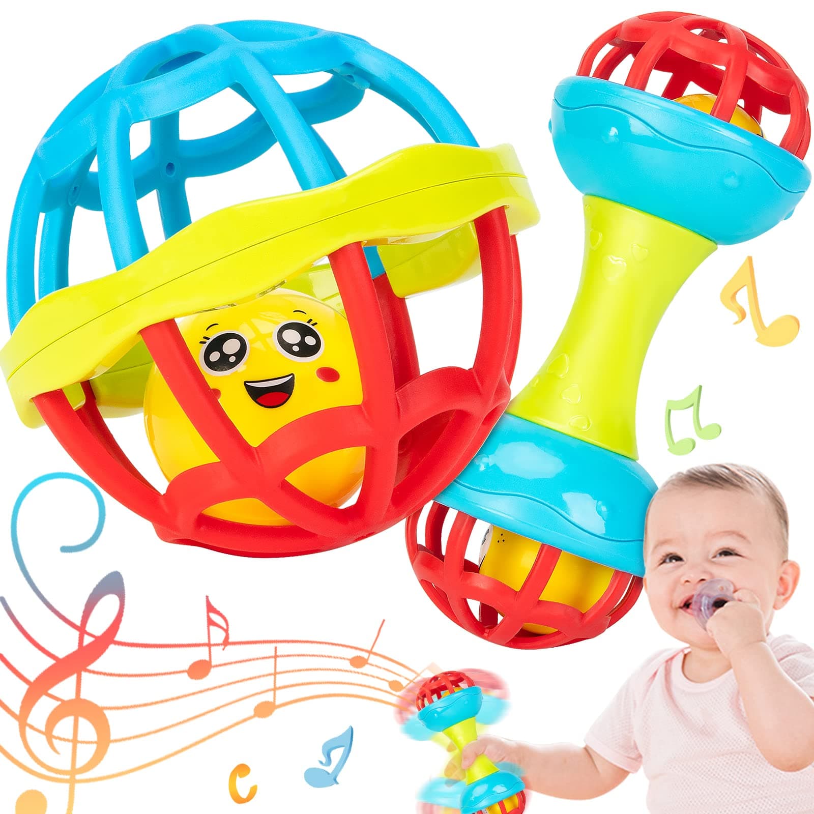 Baby Rattles 2PC Baby Toys Shaker Grab Spin Set Sensory Educational Newborn Gift for Infant Boys Girls