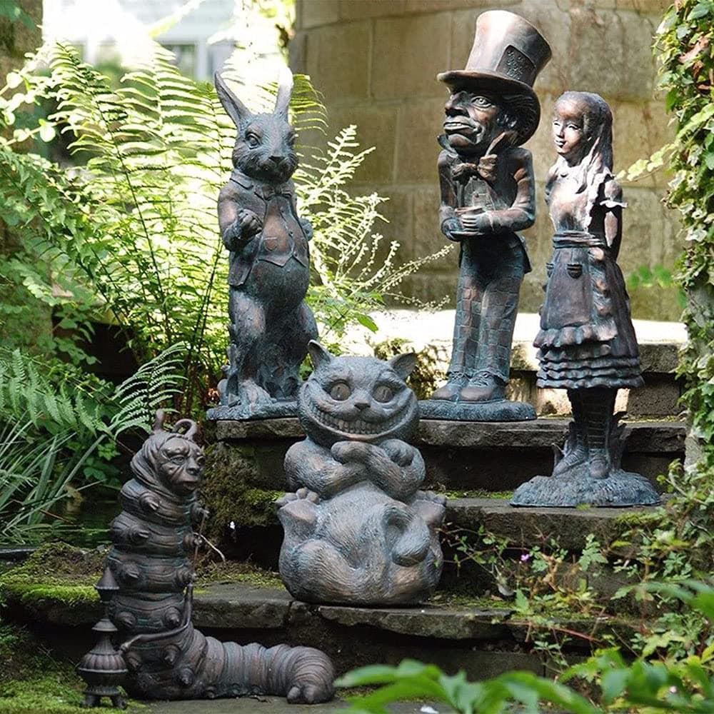 Wonderland Garden Sculpture Set Alice in Wonderland Statue Garden Statue Decorations Indoor Outdoor Garden Patio (Set), White
