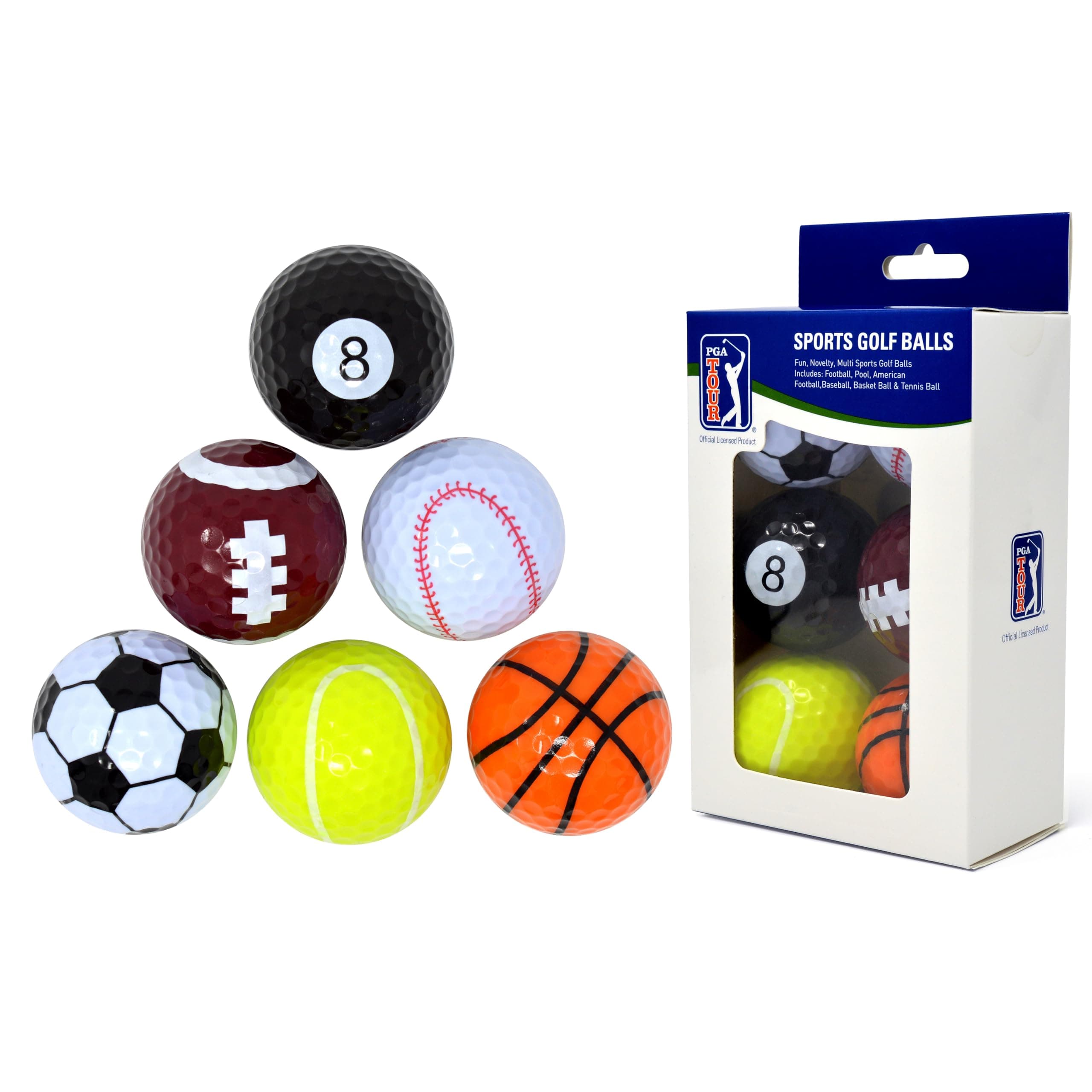 PGA TOUR Fun Sport Golf balls (Set of 6), Unisex, Multicolor