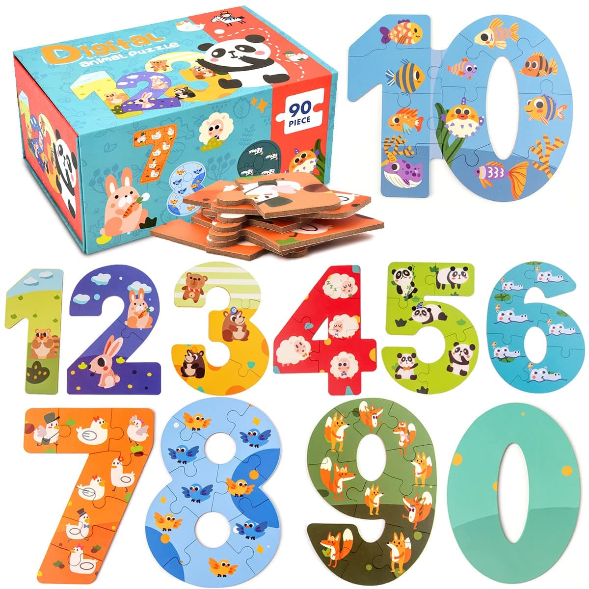 Wooden Floor Puzzles for Kids,Montessori Preschool Educational Learning Number Puzzle & Animal Puzzle Matching Games Easter Basket Stuffers Gifts for Boys Girls Ages 3+